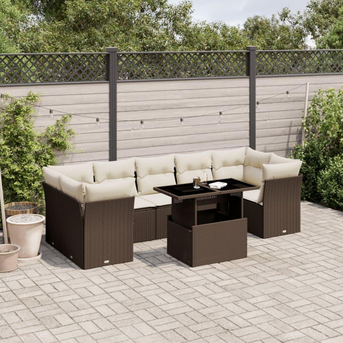 VIDAXL Salon de jardin 8 pcs avec coussins marron resine tressee
