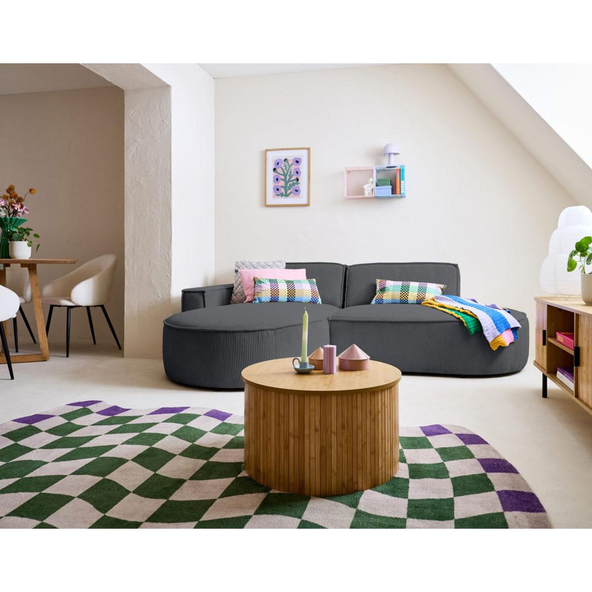 LISA DESIGN Spiaggia - canapé d'angle gauche - forme arrondie - 4 places - en velours côtelé