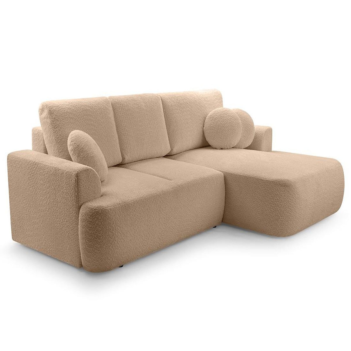 BEST MOBILIER Candela - canapé d'angle droit 4 places - convertible avec coffre - en tissu bouclette