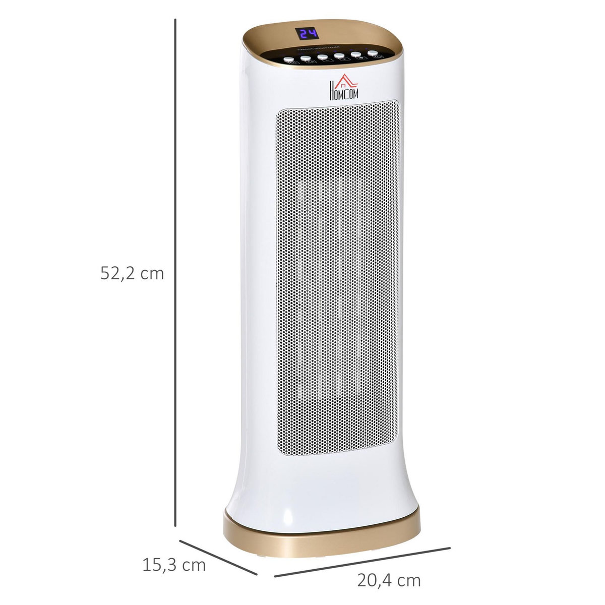 HOMCOM Chauffage soufflant oscillant 2000 W - radiateur céramique PTC - 3 niveaux de puissance - chauffage d'appoint avec télécommande blanc doré
