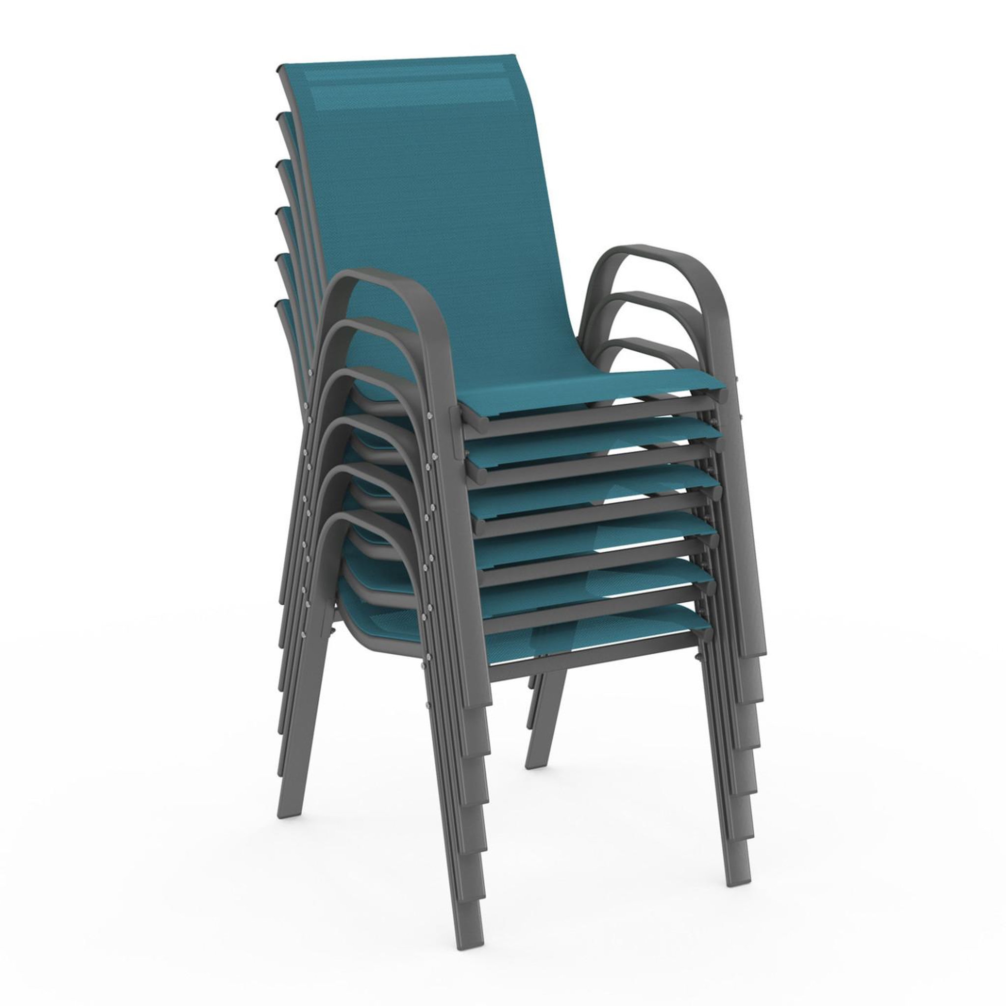 Voir la diapositive 4 : ID MARKET Lot de 6 chaises de jardin lyma métal et textilène empilables bleu canard