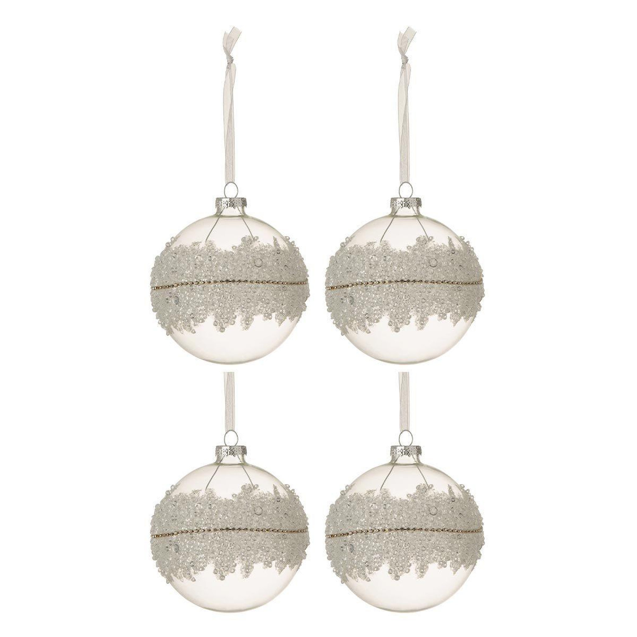 J-LINE Lot de 4 boules de noël  glace  10cm transparent
