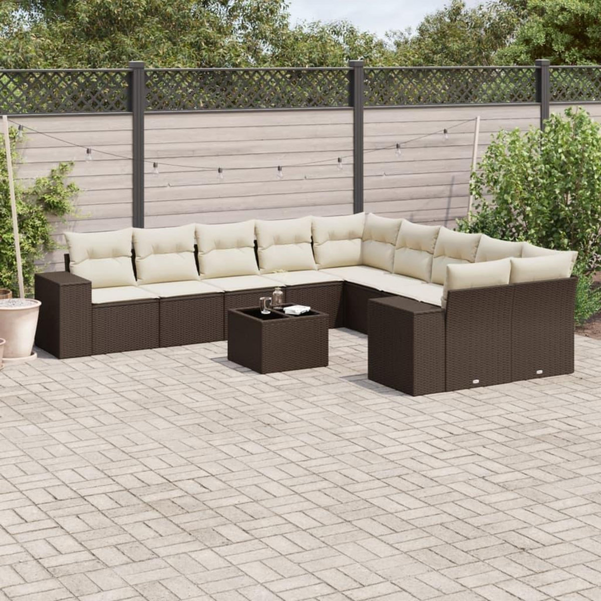 VIDAXL Salon de jardin et coussins 11 pcs marron resine tressee