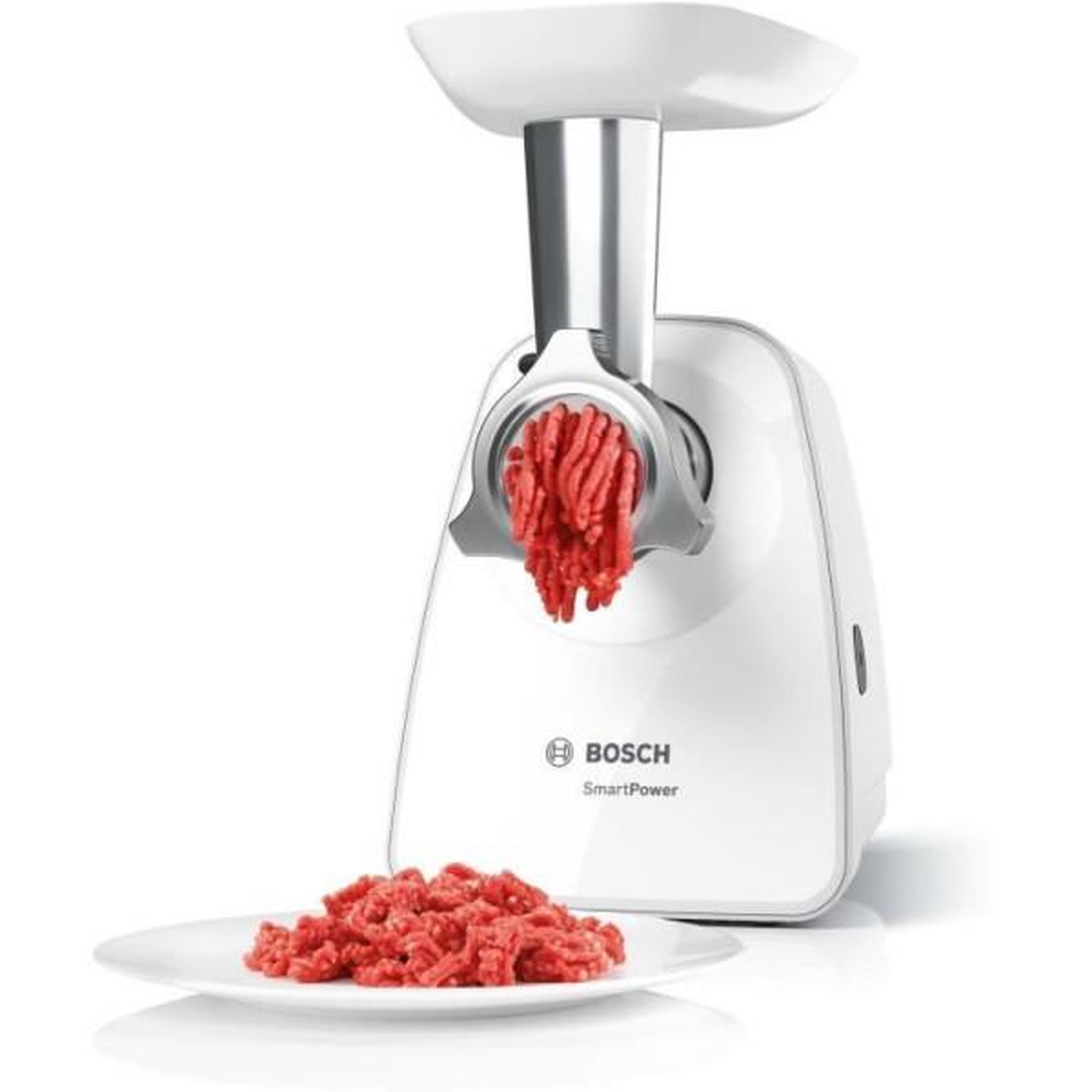 BOSCH Hachoir Electrique  a viande SmartPower - BOSCH - MFW2520W - 2 grilles de hachoir - Garnisseur de saucisses - Blanc