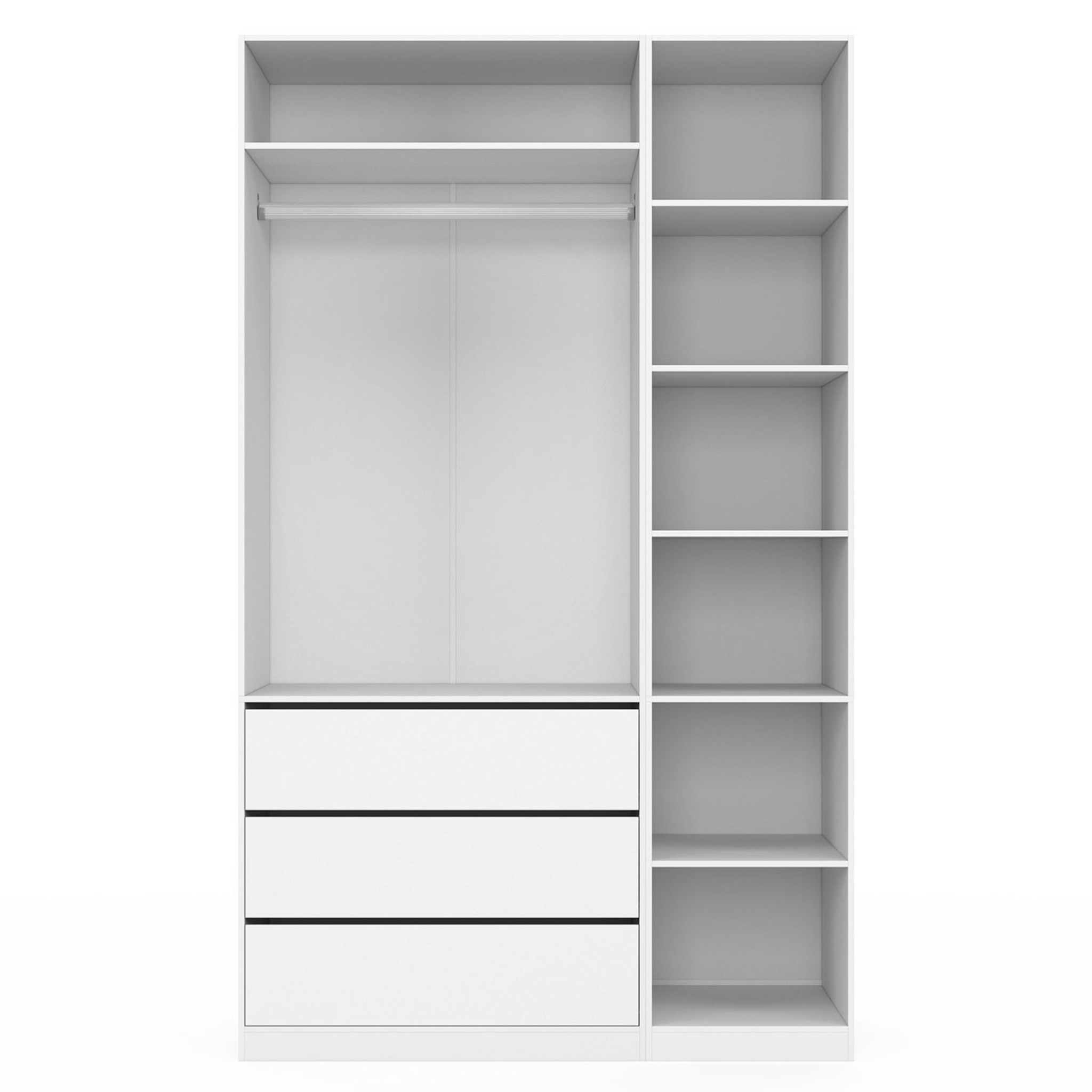 Voir la diapositive 3 : ID MARKET Dressing modulable taylor 120 x 55 x 200 cm 2 modules avec penderie + étagères + tiroirs blanc