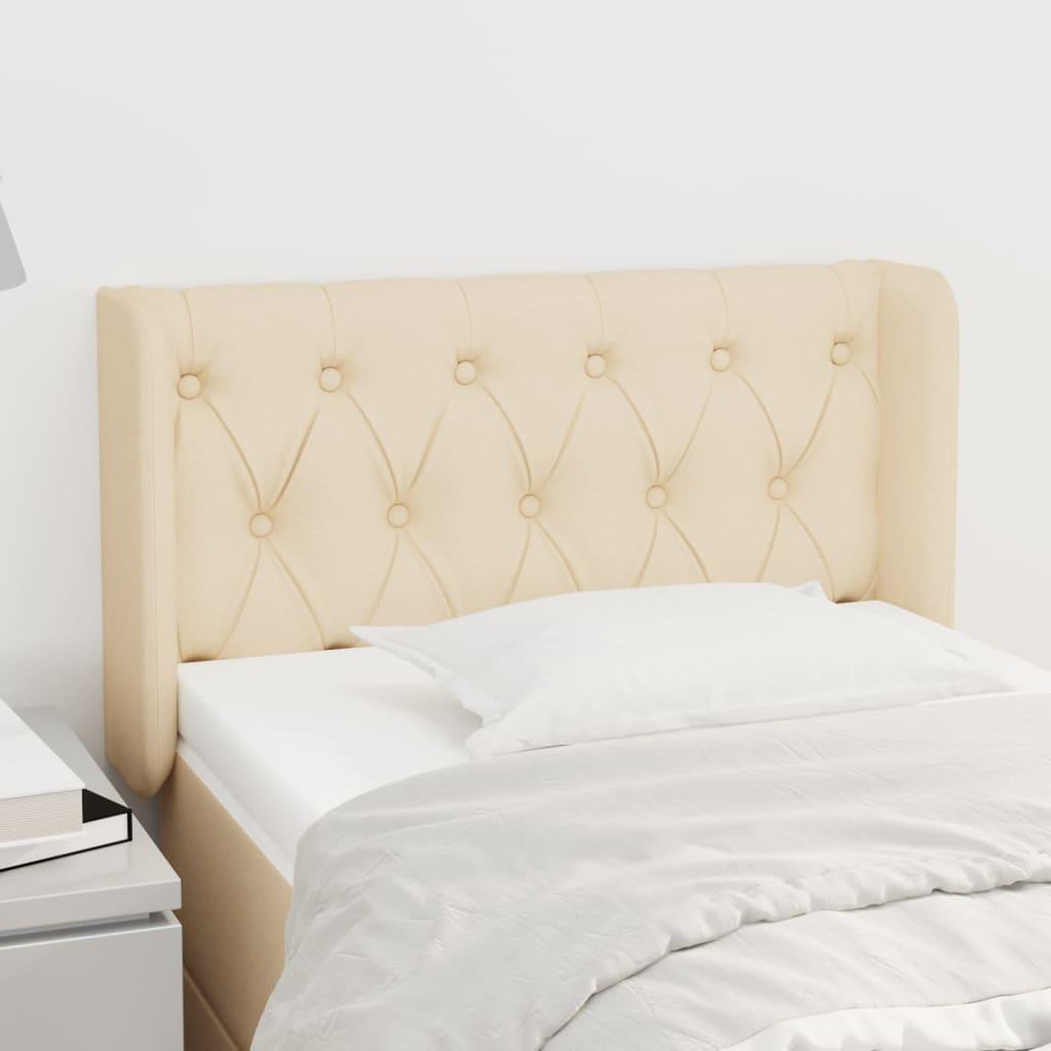 Voir la diapositive 1 : VIDAXL Tete de lit avec oreilles Creme 83x16x78/88 cm Tissu
