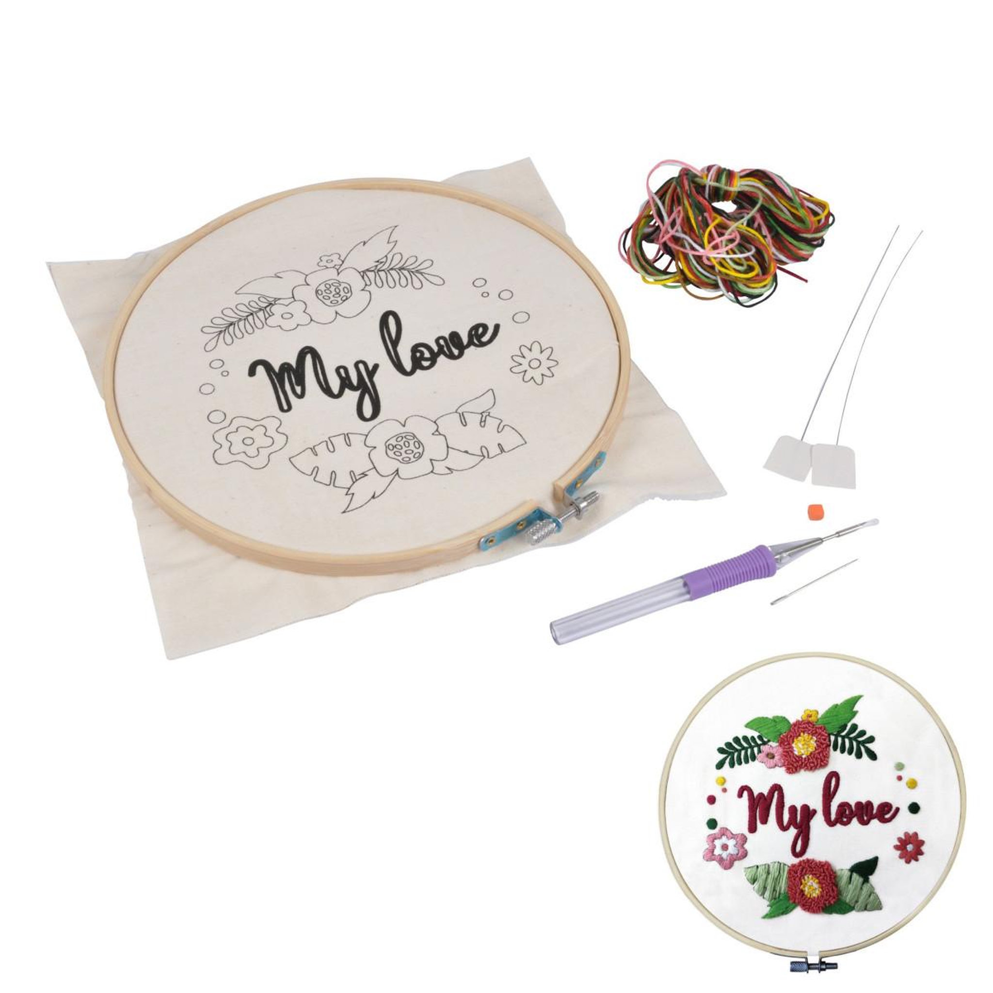 HOMEA Kit Complet Punch Needle  My Love  21cm Blanc