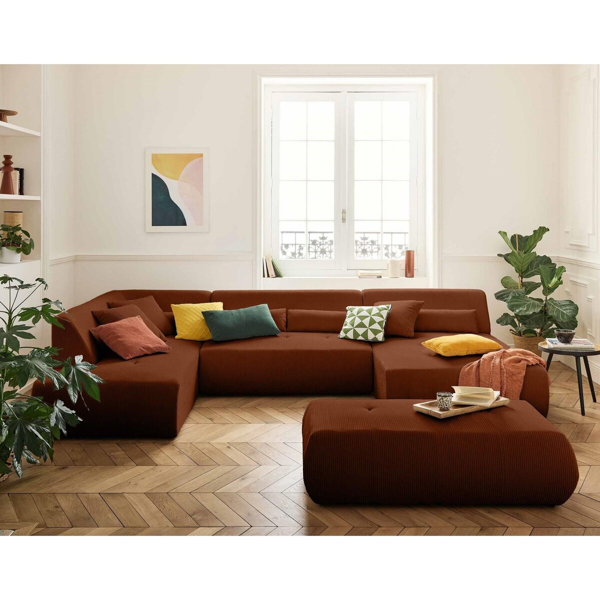 LISA DESIGN Onyx - canapé panoramique modulable d'angle gauche 7 places - en velours côtelé