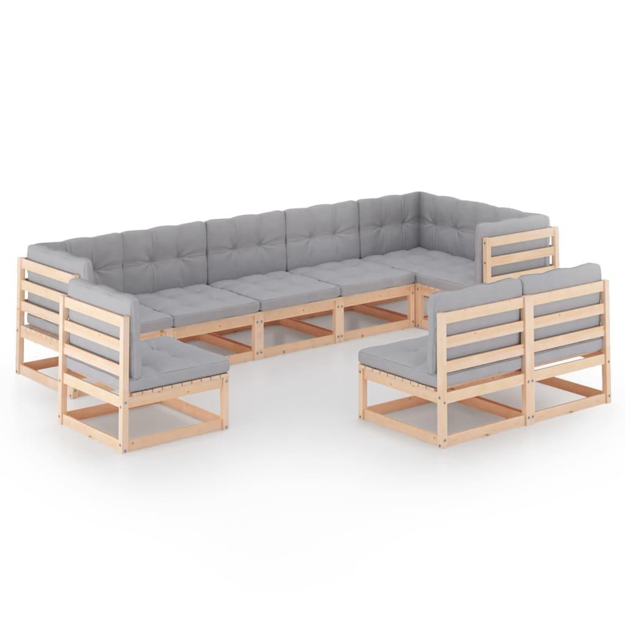 Voir la diapositive 3 : VIDAXL Salon de jardin 9 pcs avec coussins Bois de pin massif