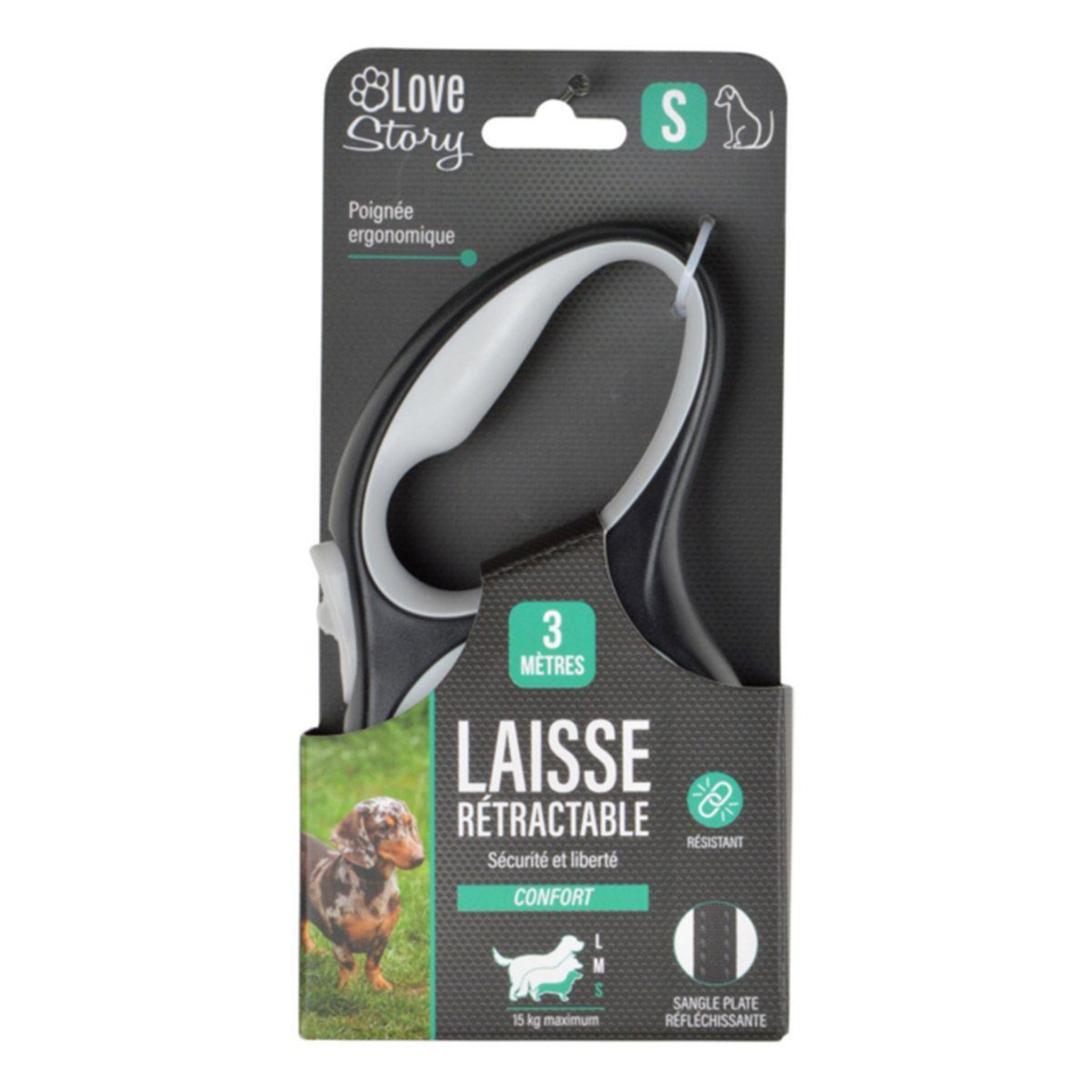 Voir la diapositive 5 : LOVE STORY Laisse rétractable chien  résistante  16cm blanc