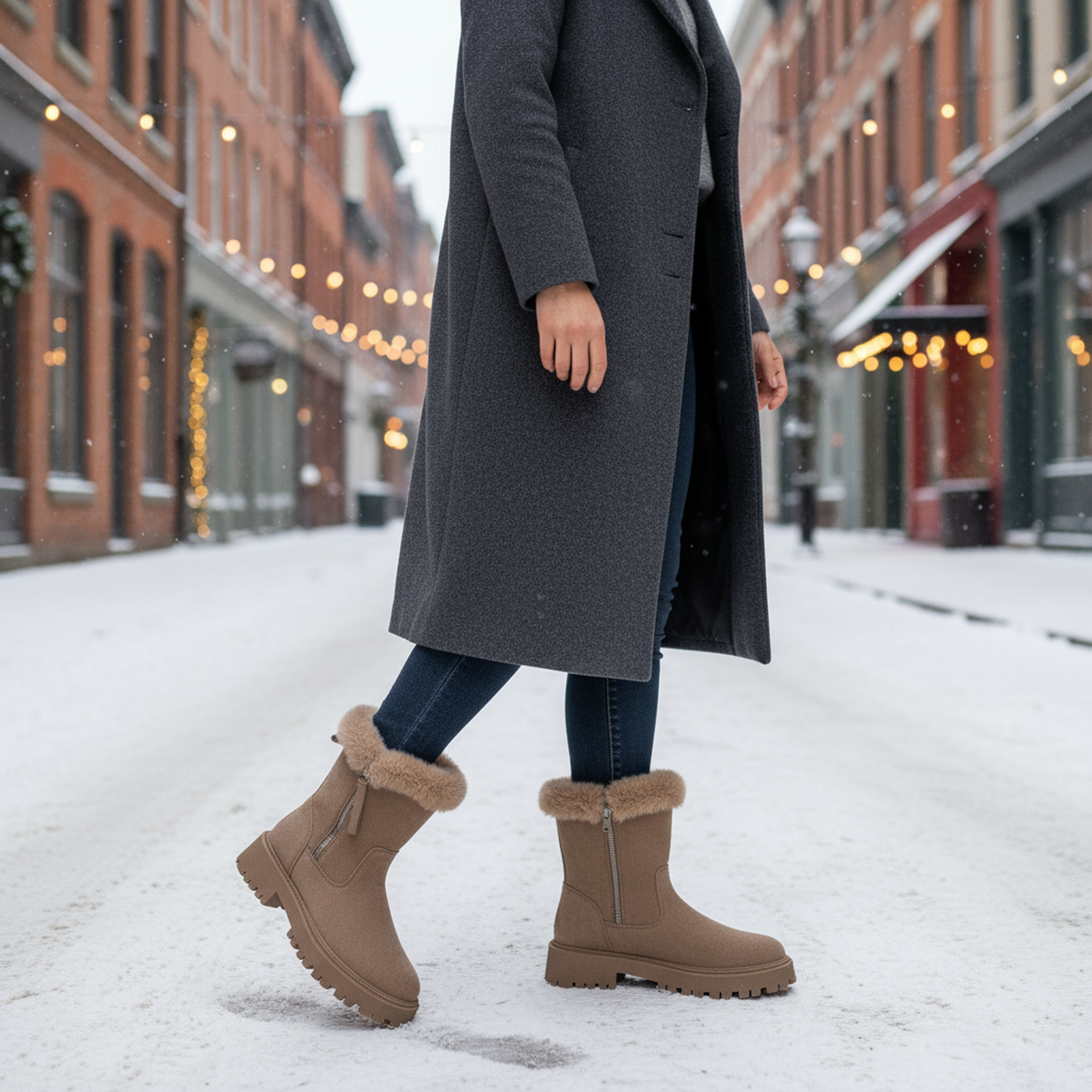 Voir la diapositive 5 : OZABI Ozabi bottines fourrées femme suédine zippée semelle crantée