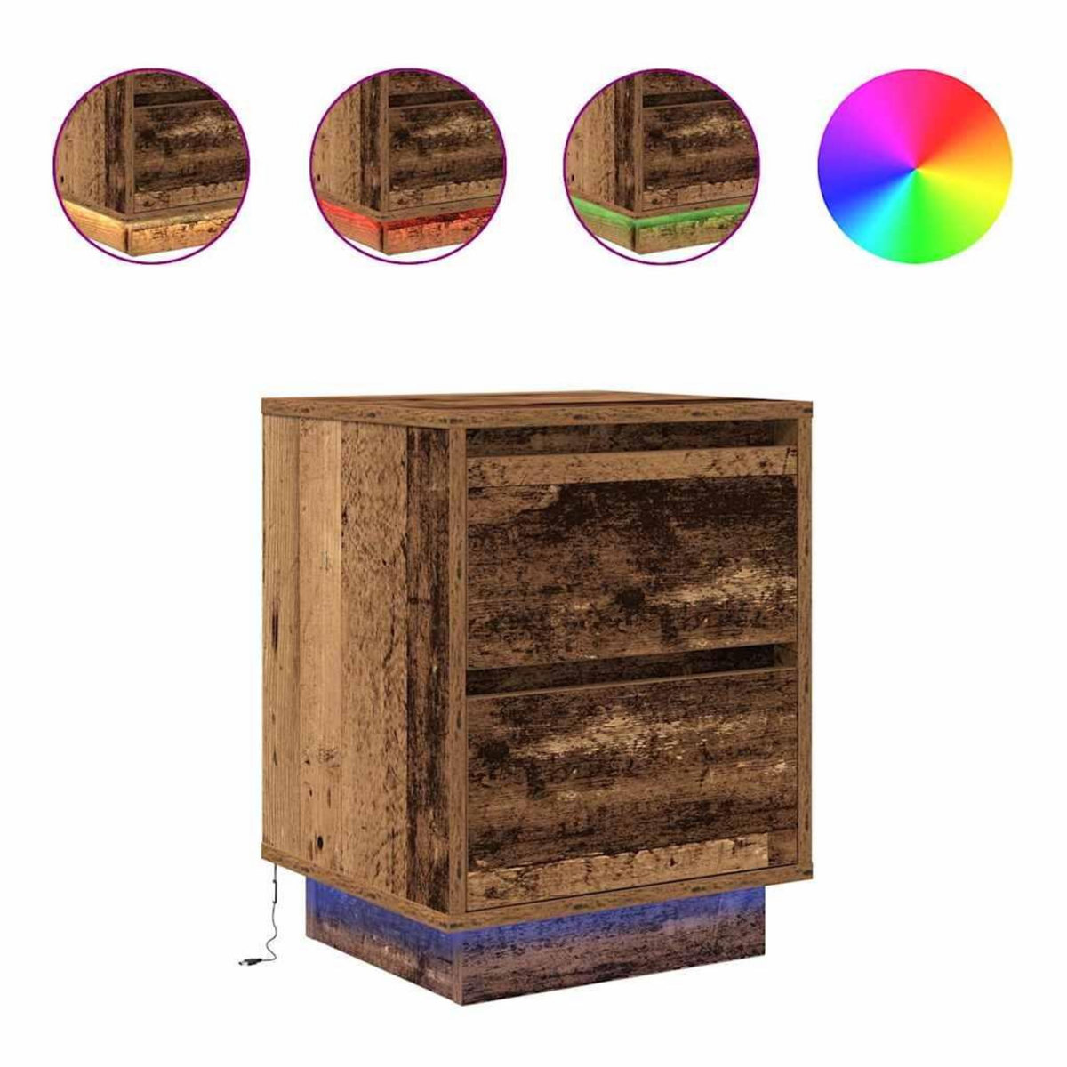 VIDAXL Table de chevet avec lumieres LED vieux bois 38x34x50 cm