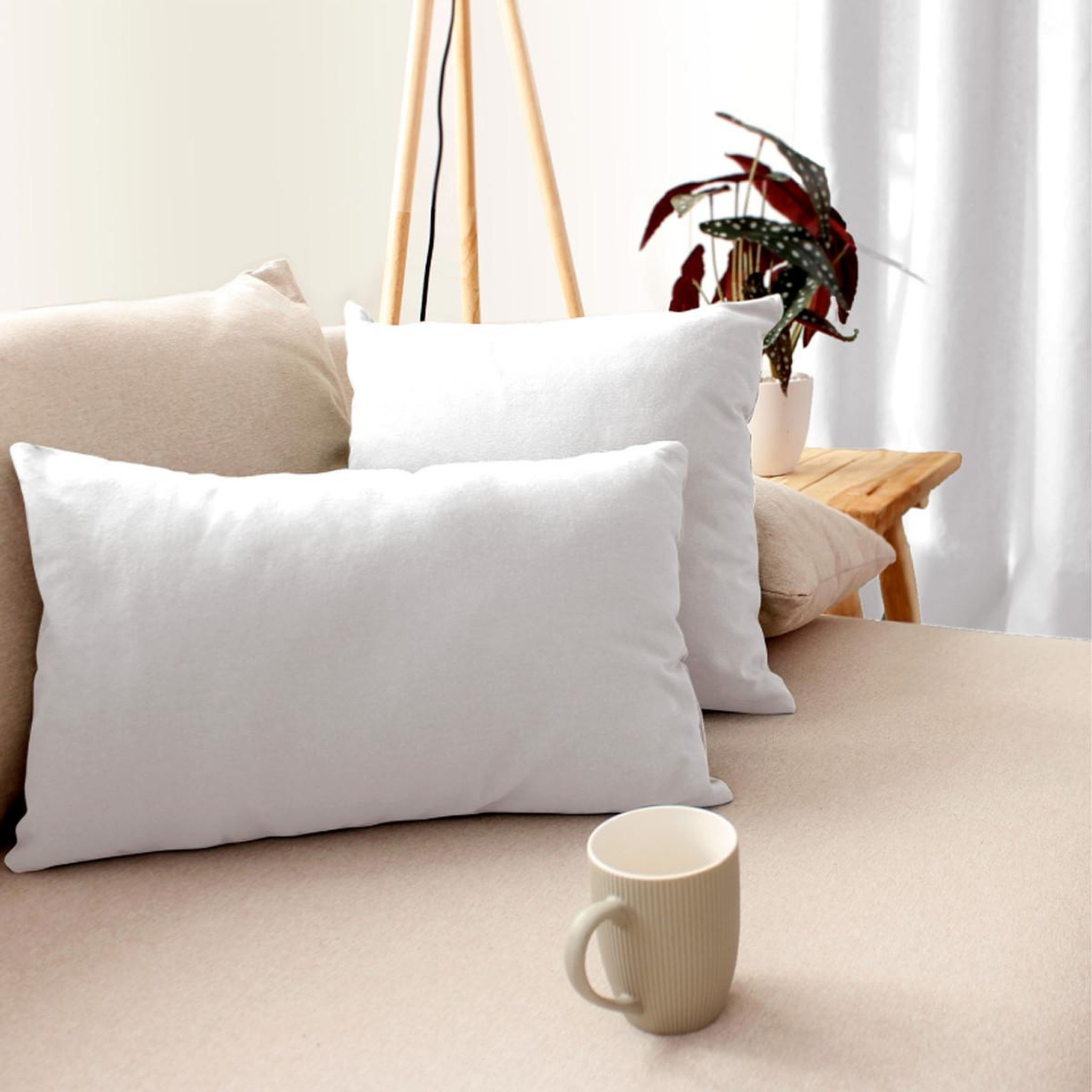 Voir la diapositive 2 : ENJOY HOME Coussin déco uni déhoussable  panama  60x60cm blanc