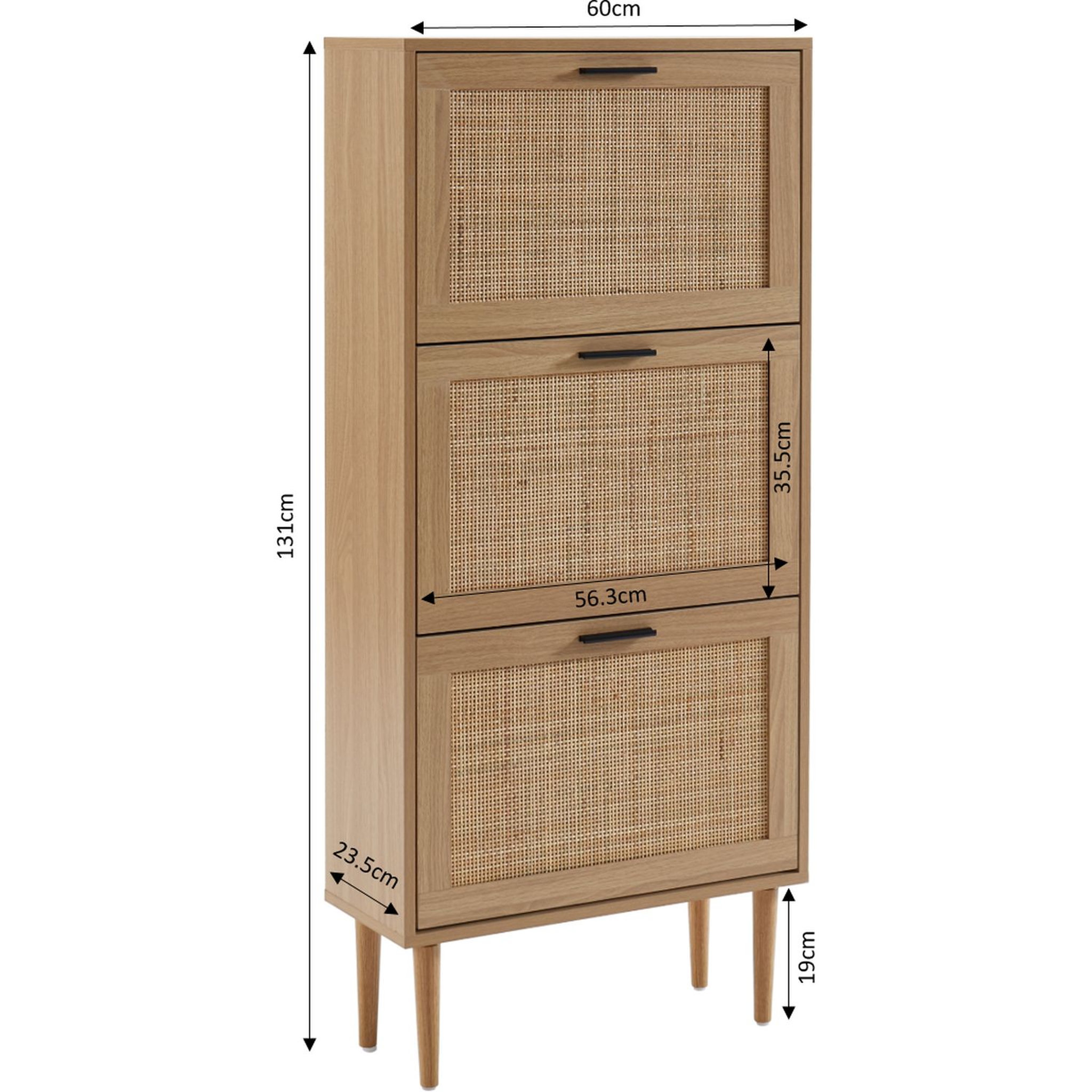 Voir la diapositive 7 : Meuble À Chaussures Cannage Et Décor Bois 3 Portes - L60 cm AMANDINE