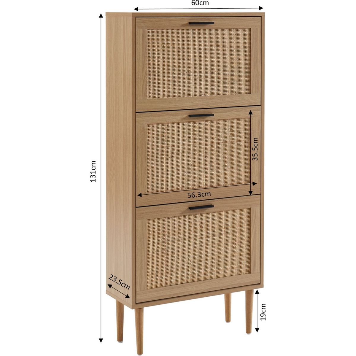 Meuble À Chaussures Cannage Et Décor Bois 3 Portes - L60 cm AMANDINE