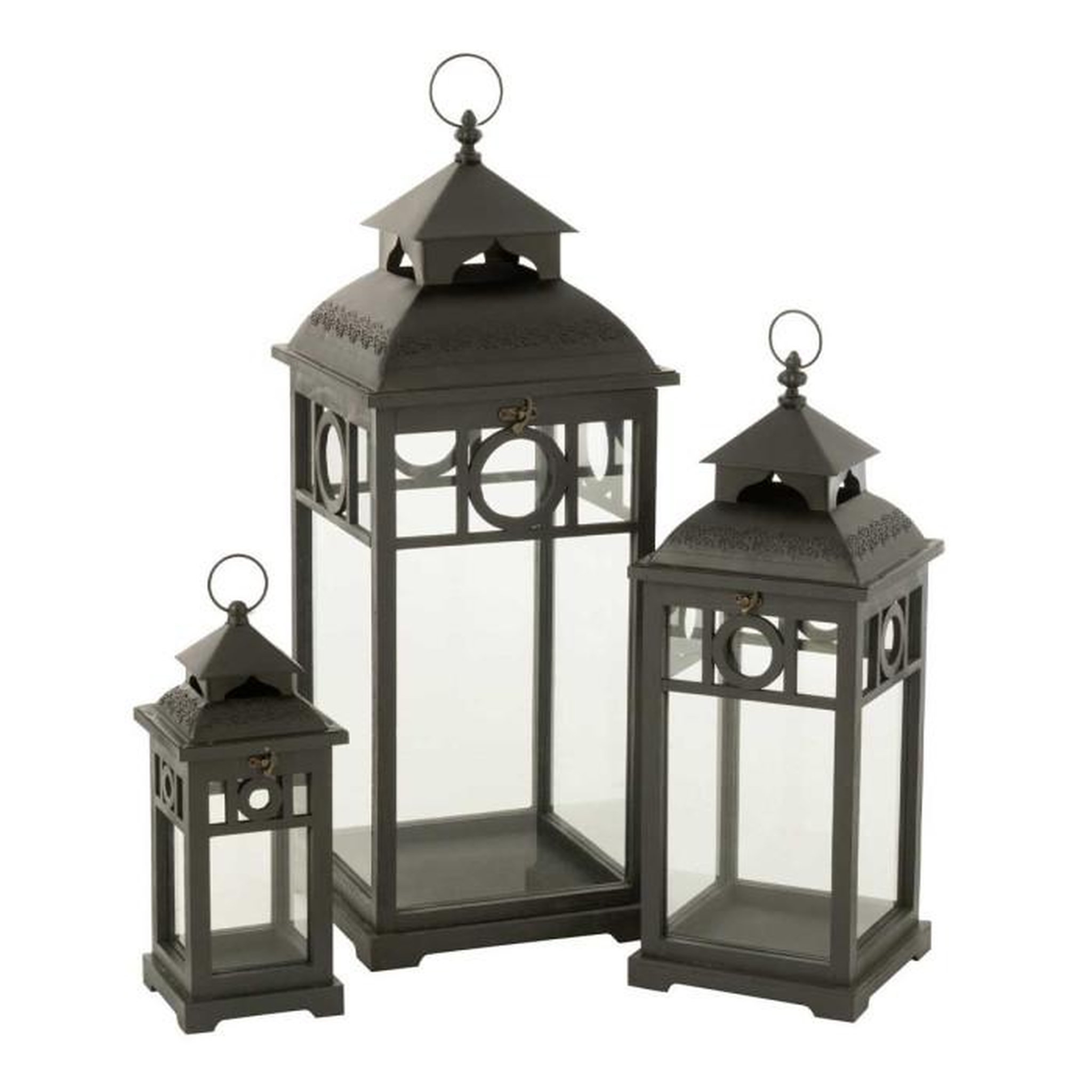 Voir la diapositive 1 : Paris Prix Lot de 3 Lanternes en Bois  Ibiza  78cm Noir