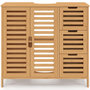Voir la diapositive 3 : ID MARKET Meuble sous lavabo salle de bain bambou BEA avec placard et 3 tiroirs