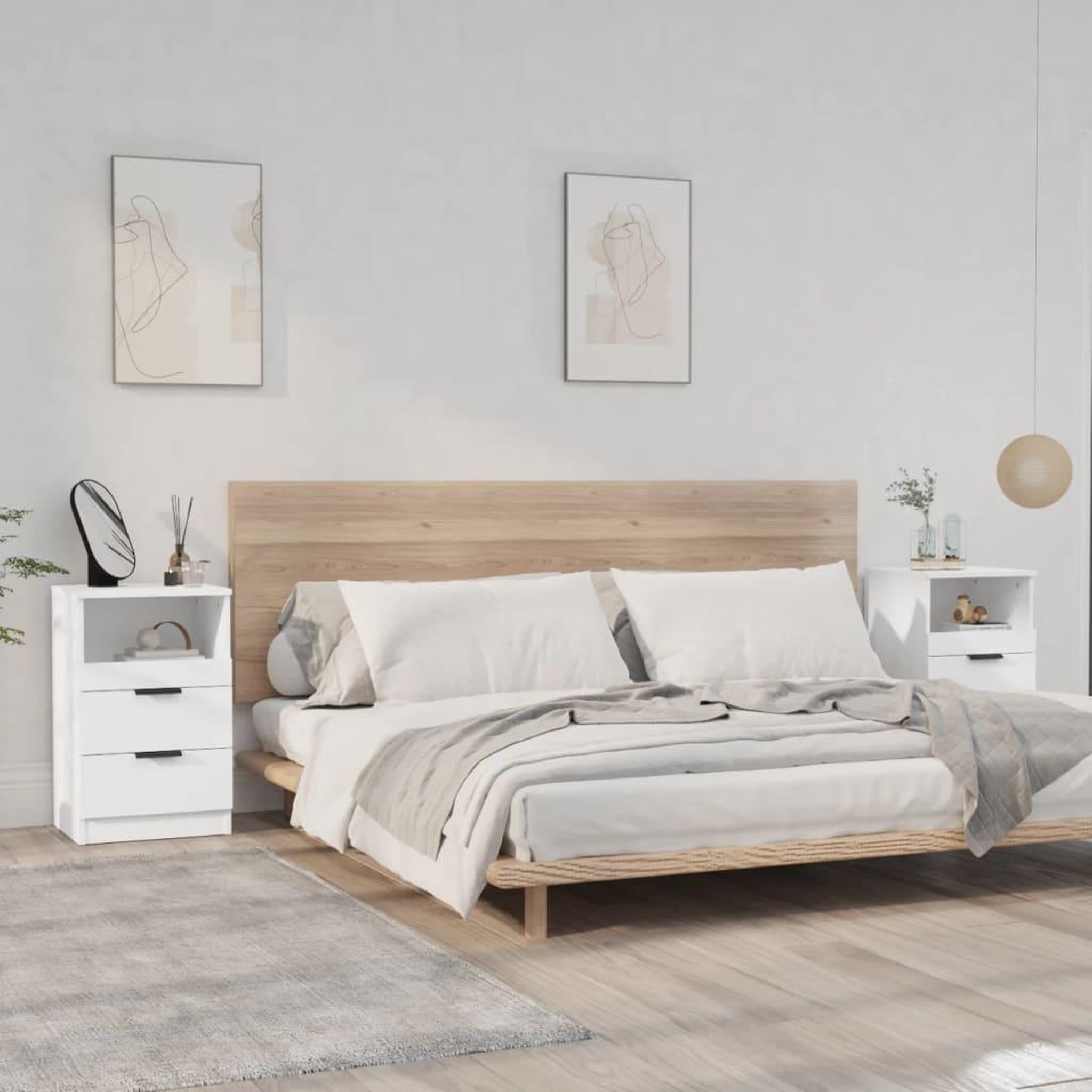 Voir la diapositive 1 : VIDAXL Tables de chevet 2 pcs Blanc Bois d'ingenierie