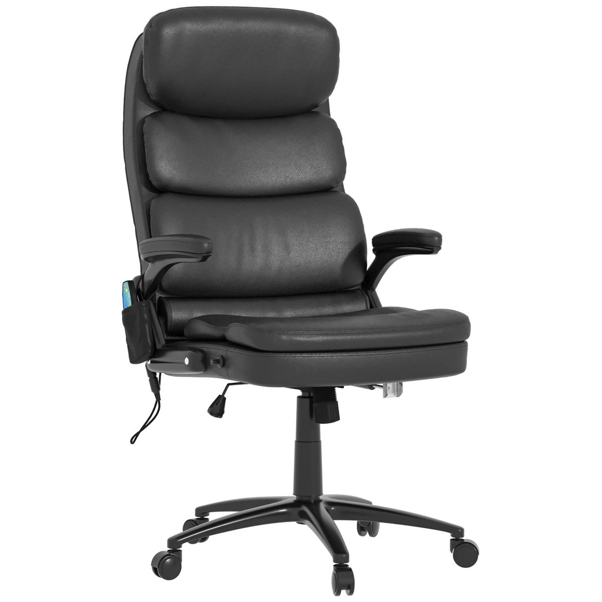 VINSETTO Vinsetto Fauteuil de bureau direction massant 6 points grand confort dossier inclinable hauteur réglable pivotant revêtement synthétique noir