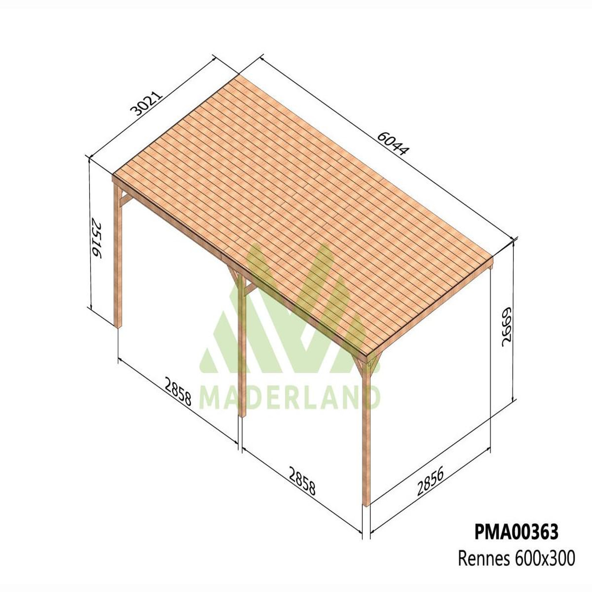 Voir la diapositive 2 : JARDIDECO Pergola adossée en bois rennes 600 x 300 cm - maderland