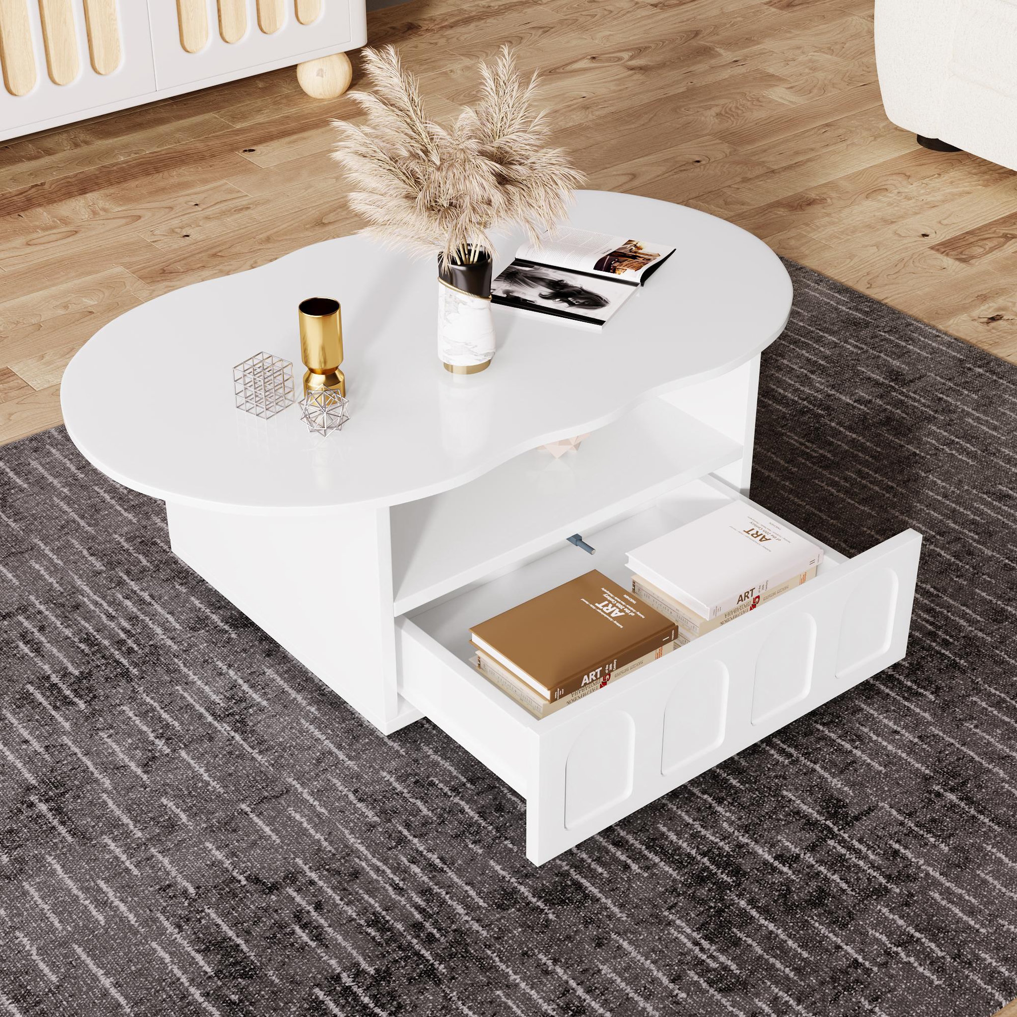 Voir la diapositive 3 : MERAX Table Basse Avec 1 Tiroir Et 1 Nich Blanc