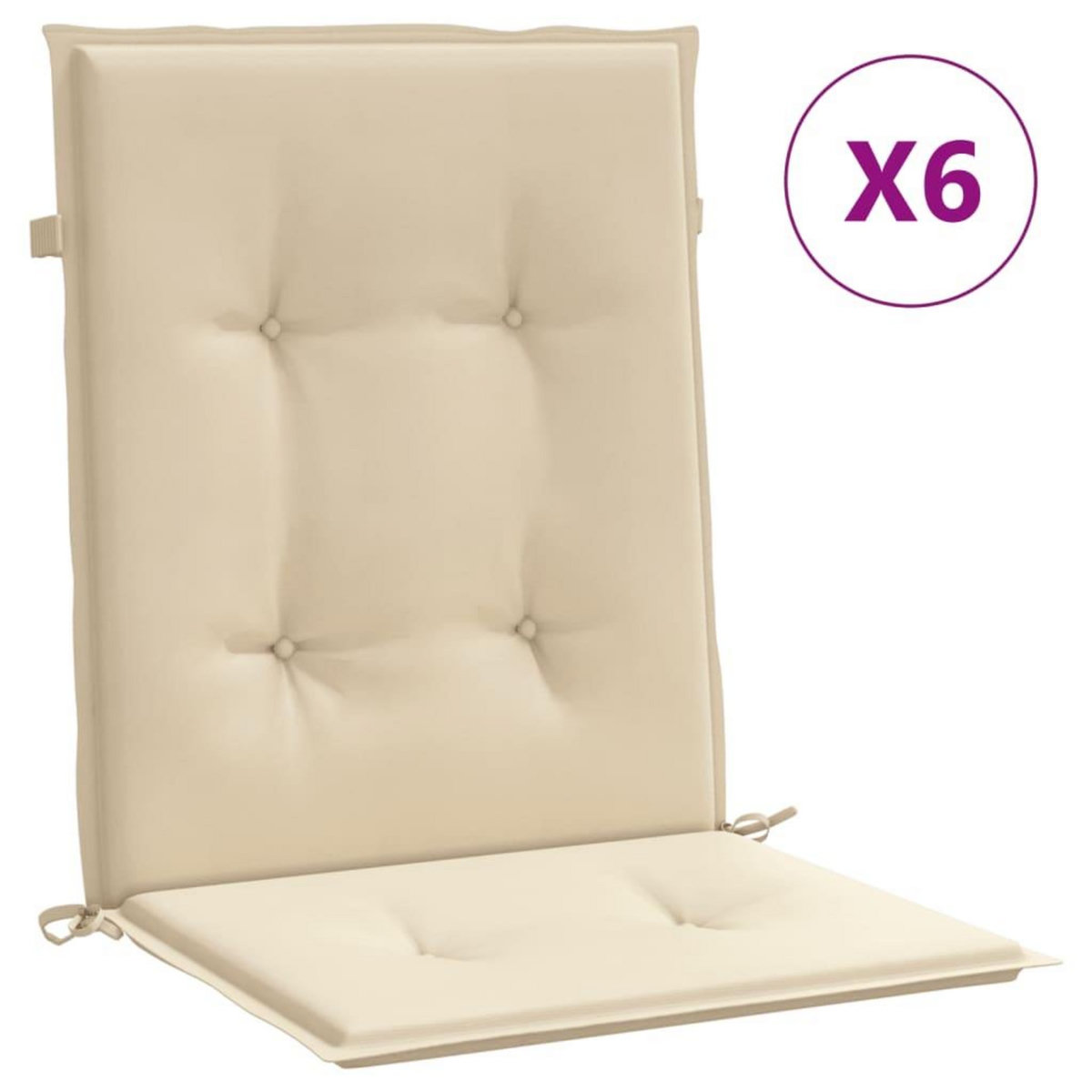 VIDAXL Coussins de chaise de jardin a dossier bas lot de 6 beige