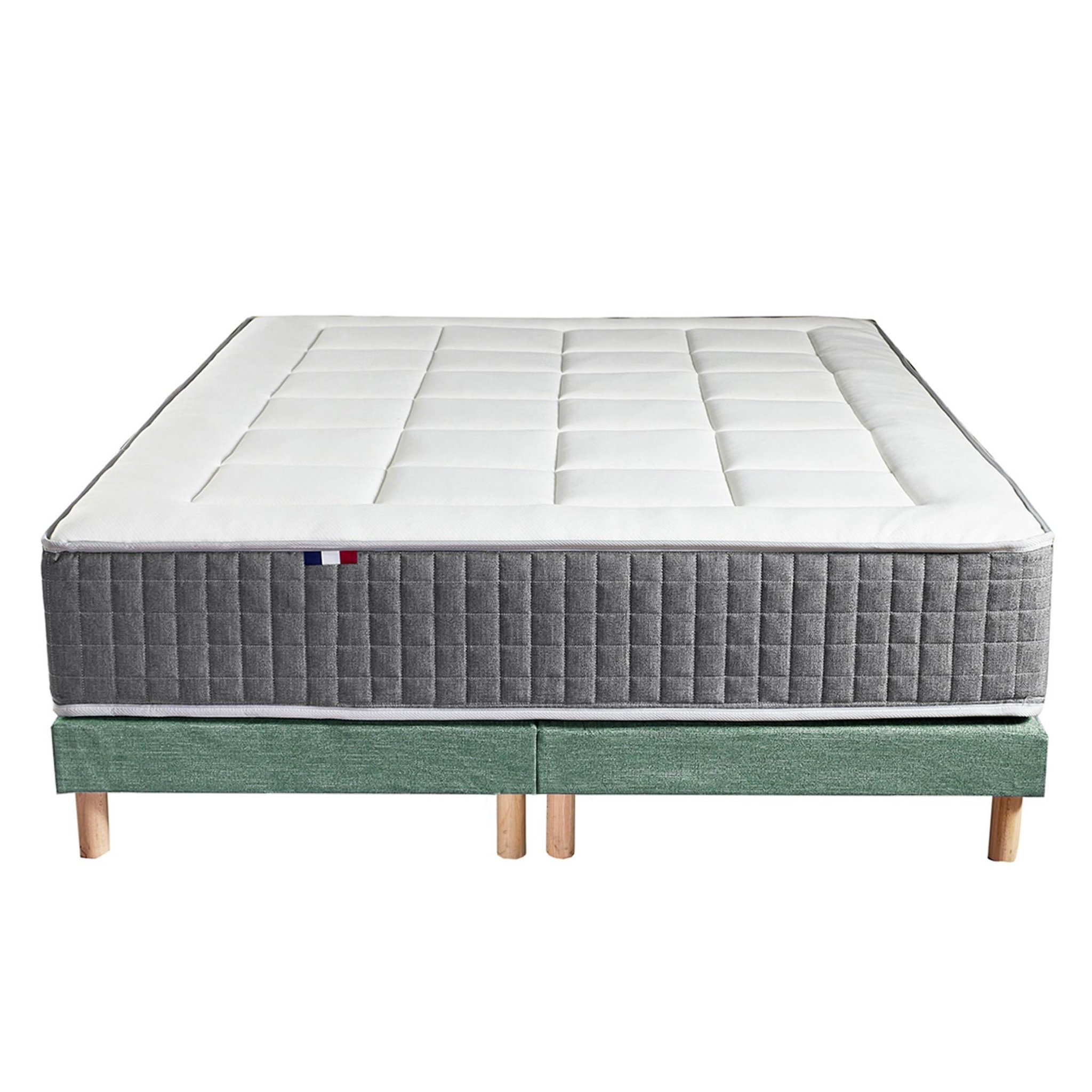 Voir la diapositive 6 : IDLITERIE Ensemble Matelas Ressort 7 zones H.28cm + Sommier + couette + oreillers Fabriqué en France MAX