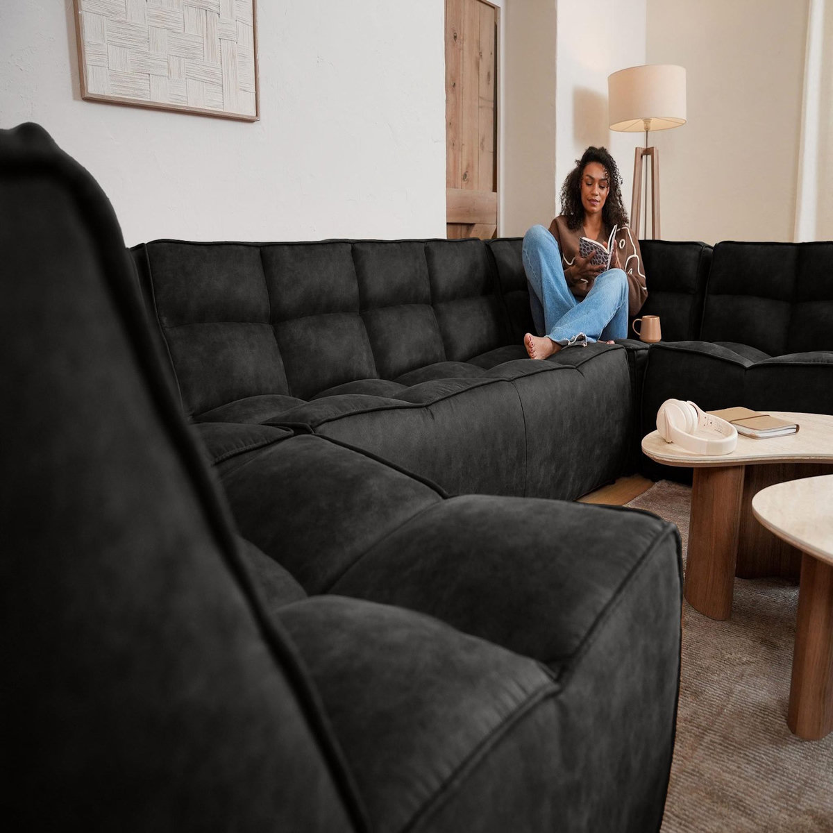 LISA DESIGN Alya - canapé modulable d'angle réversible 5 places en simili