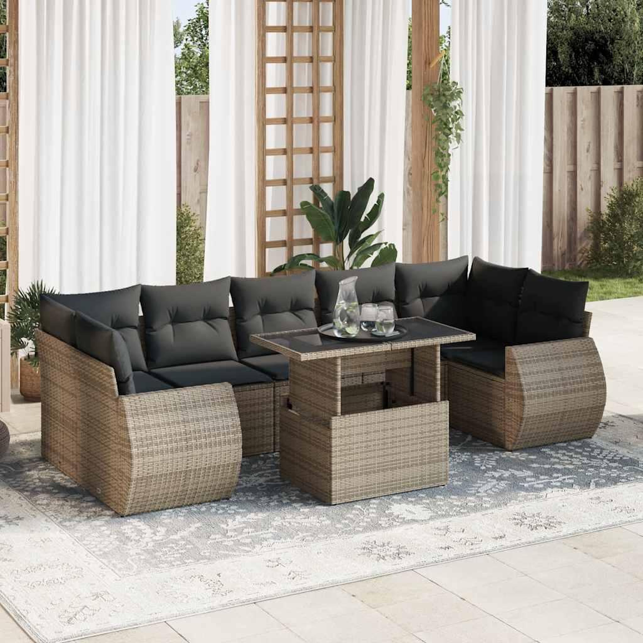VIDAXL Salon de jardin 8 pcs avec coussins gris resine tressee