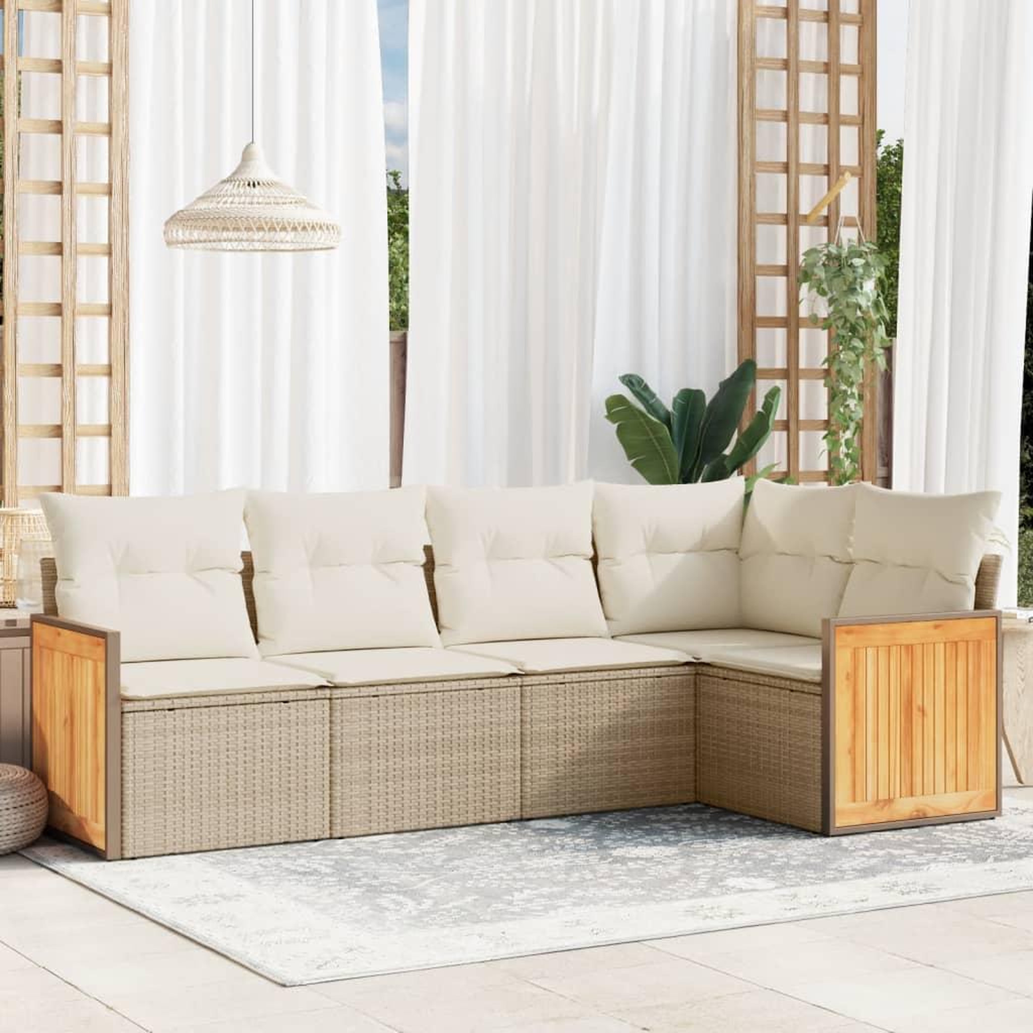VIDAXL Salon de jardin avec coussins 5 pcs beige resine tressee