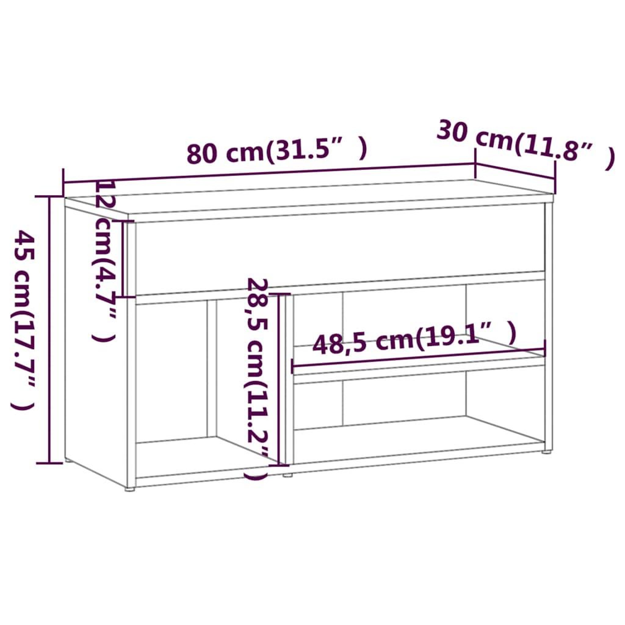 Voir la diapositive 6 : VIDAXL Banc a chaussures Chene fume 80x30x45 cm Bois d'ingenierie