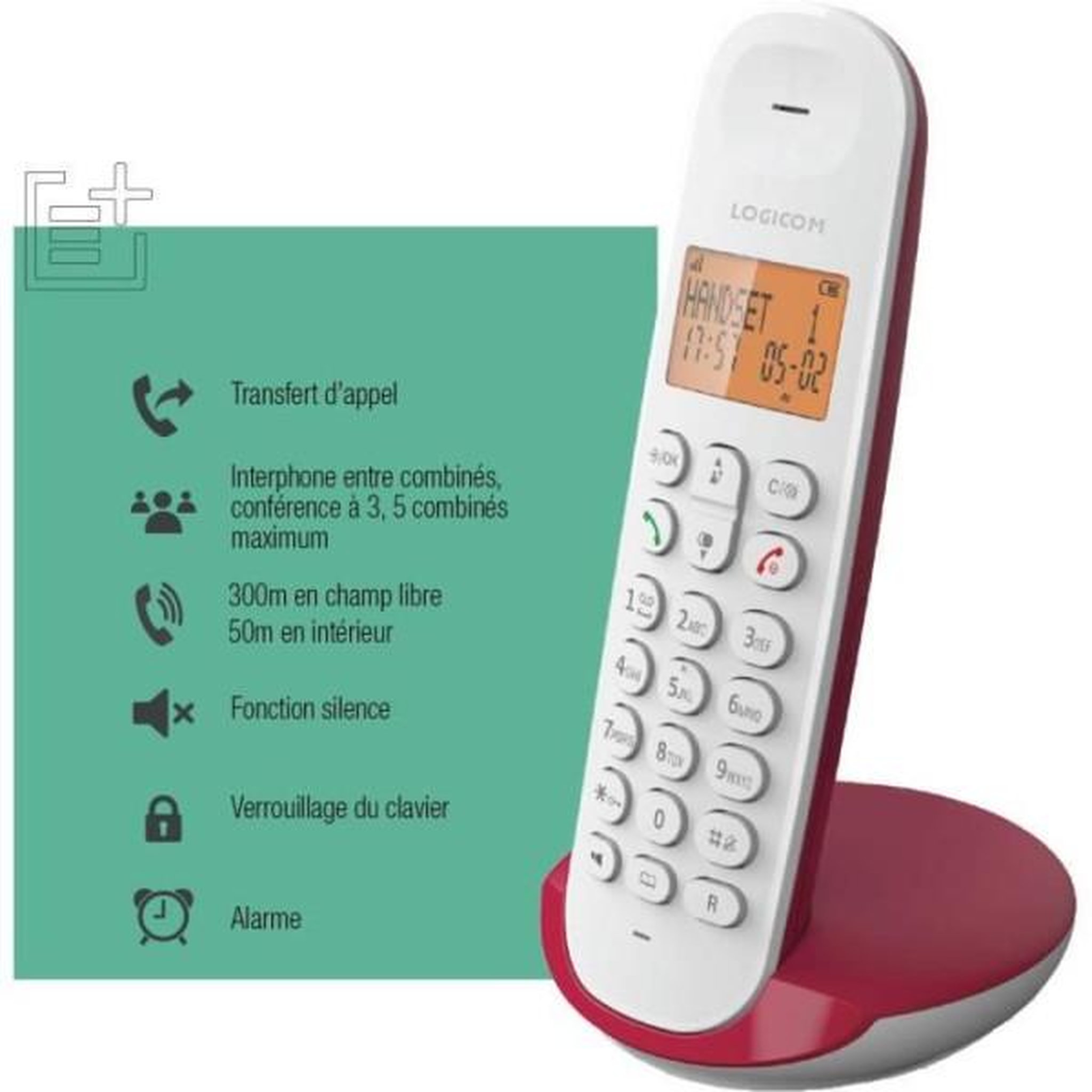 Voir la diapositive 5 : Logicom Téléphone fixe sans fil - LOGICOM - DECT ILOA 150 SOLO - Framboise - Sans répondeur