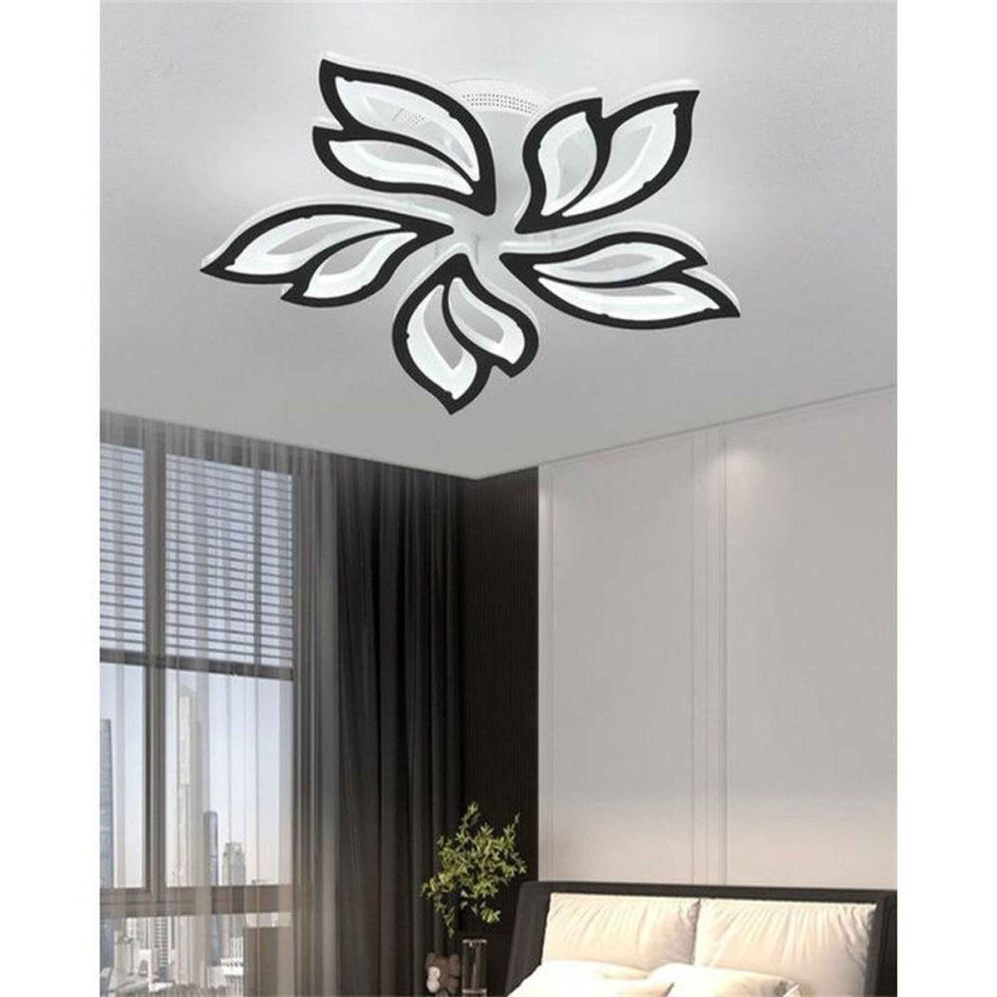 Voir la diapositive 6 : Lampe plafond LED à encastrer design floral ultra-plat 60 cm, diffuseur acrylique blanc laiteux, dimmable avec télécommande