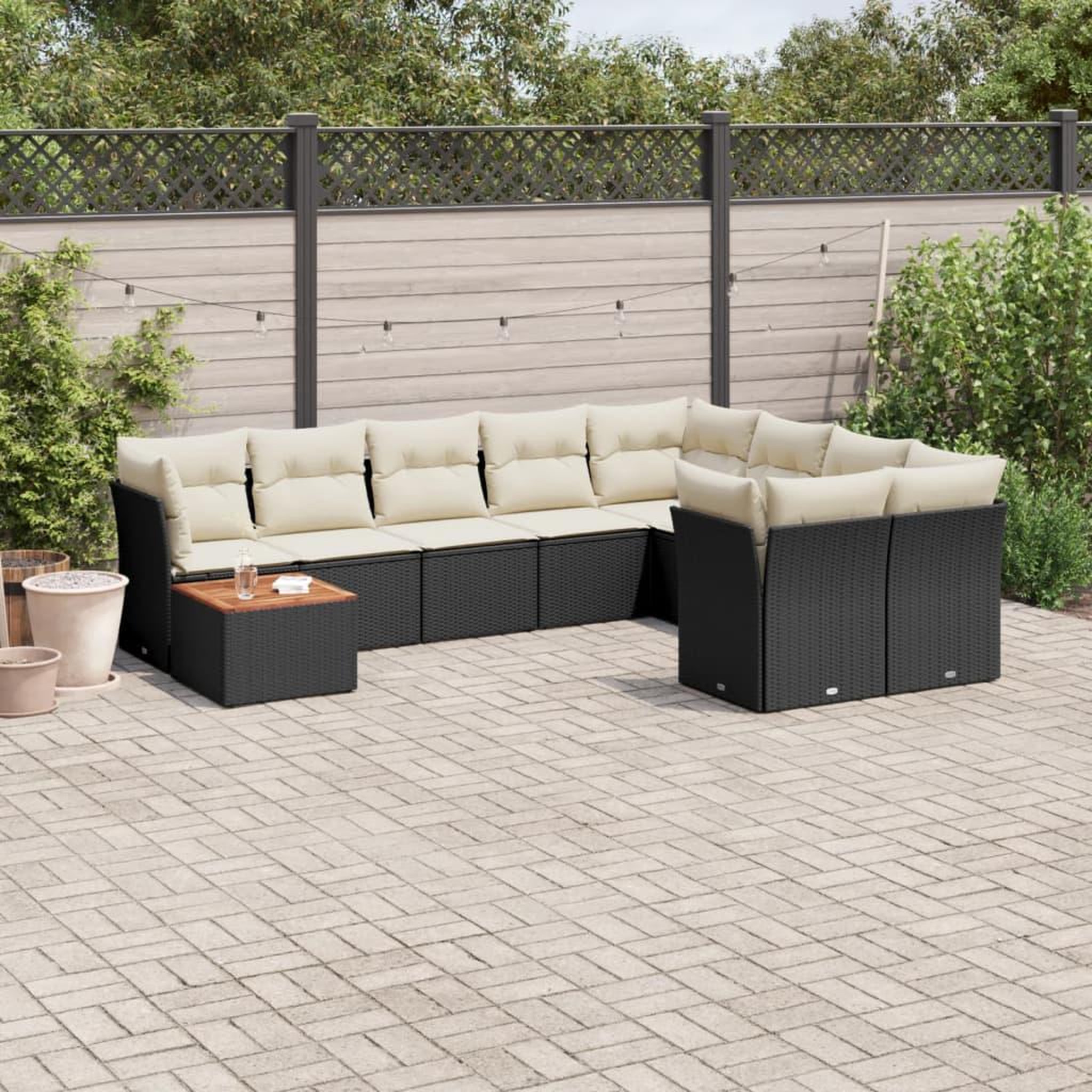 VIDAXL Salon de jardin 10 pcs avec coussins noir resine tressee