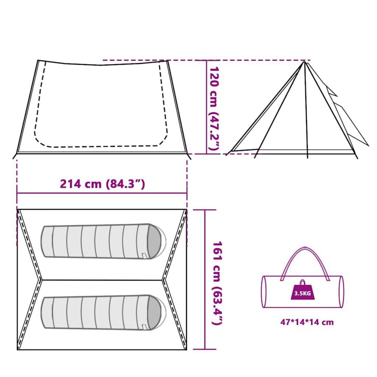 VIDAXL Tente de camping 2 personnes blanc tissu occultant impermeable
