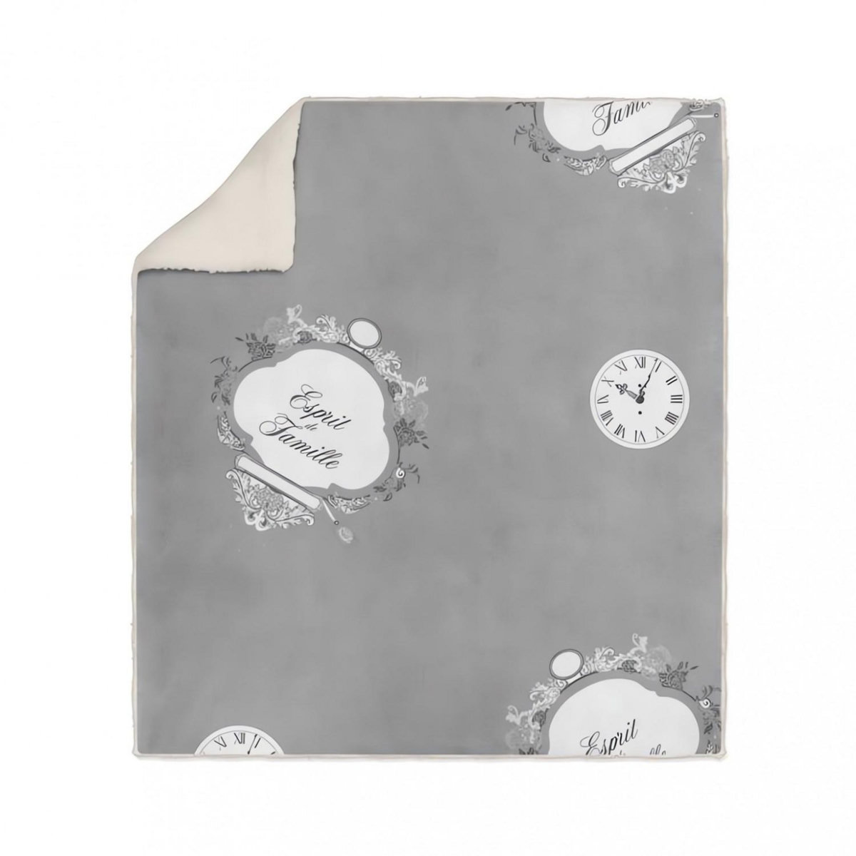 SOLEIL D'OCRE Plaid polaire sherpa microfibre imprimé 110x170 cm ESPRIT DE FAMILLE gris, par Soleil d'ocre