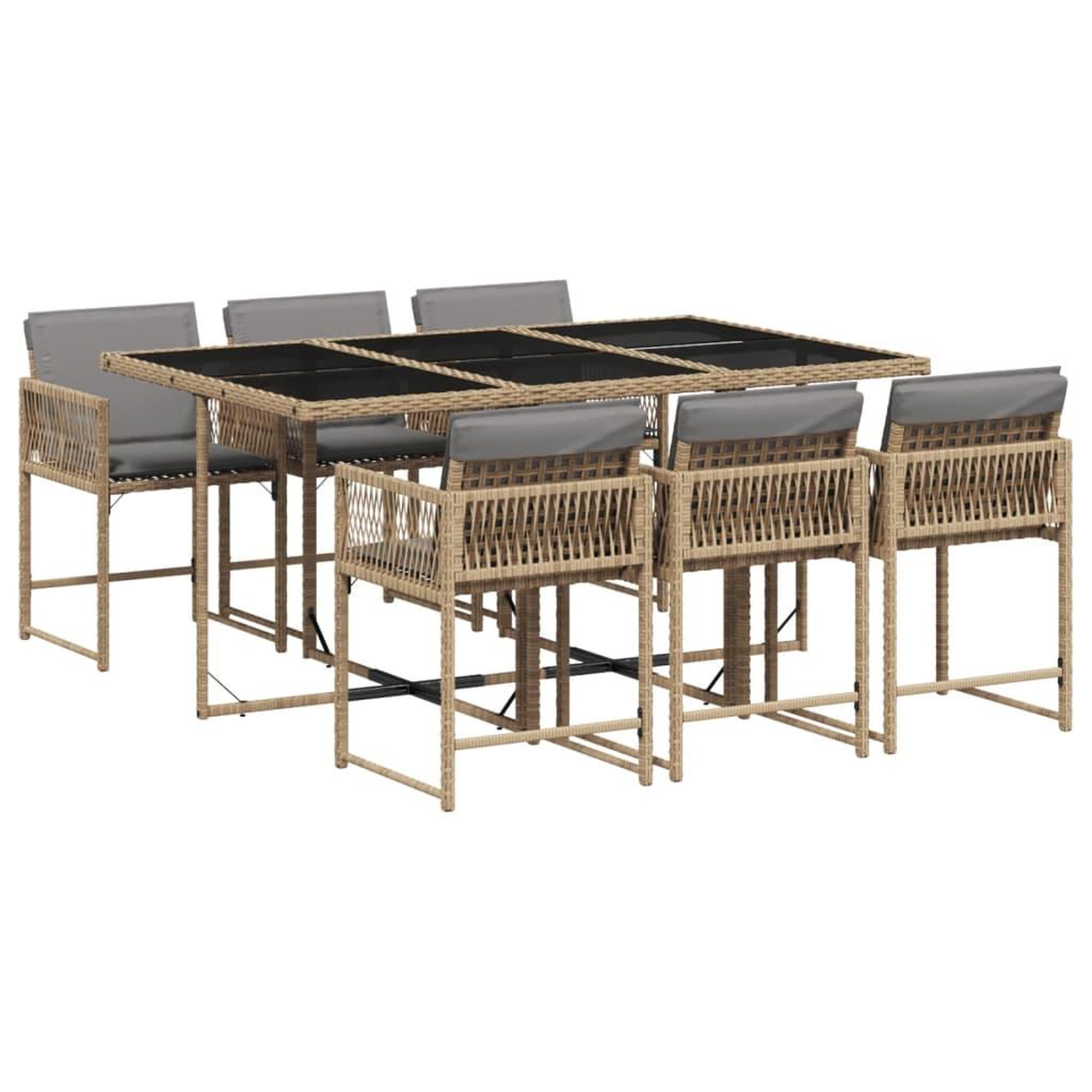 Voir la diapositive 2 : VIDAXL Ensemble a manger de jardin coussins 7 pcs melange beige rotin