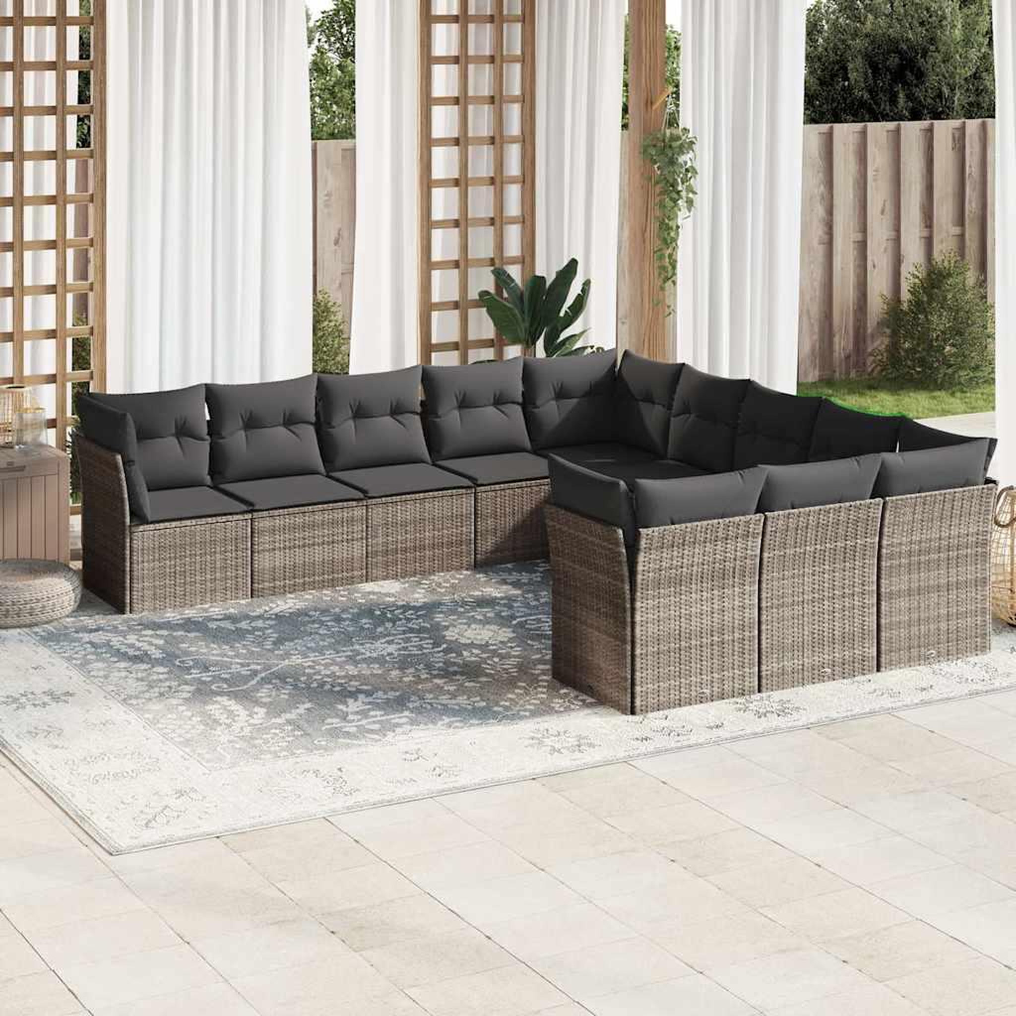 VIDAXL Salon de jardin 11 pcs avec coussins gris clair resine tressee