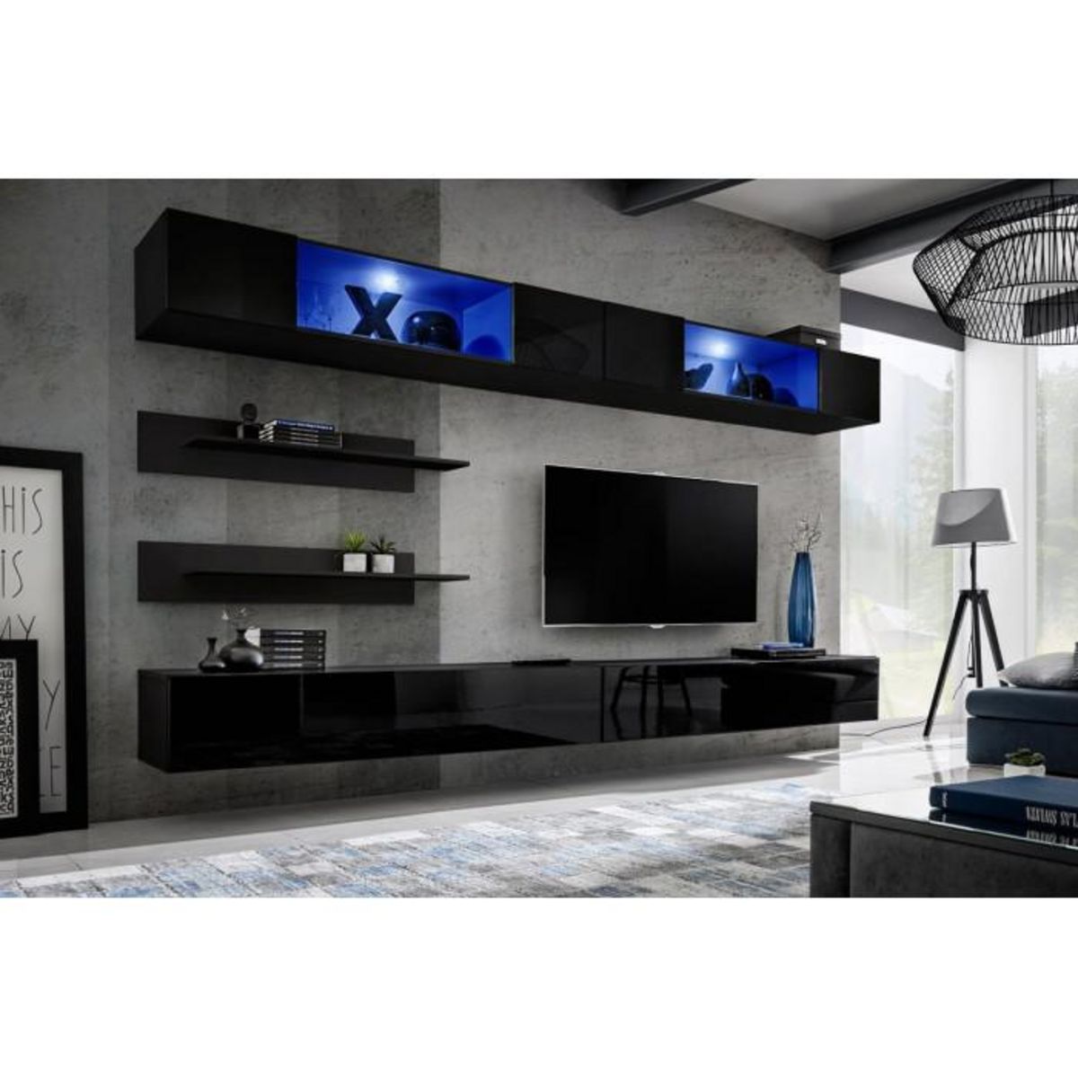 Paris Prix Meuble TV Mural Design  Fly VIII  320cm Noir