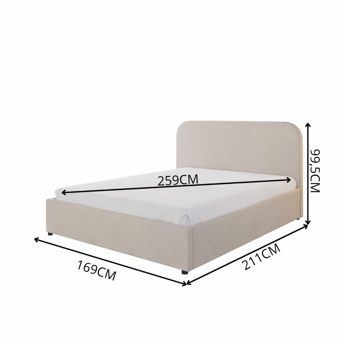 CONCEPT USINE Lit avec coffre de rangement 160x200cm velours beige HOUSTON
