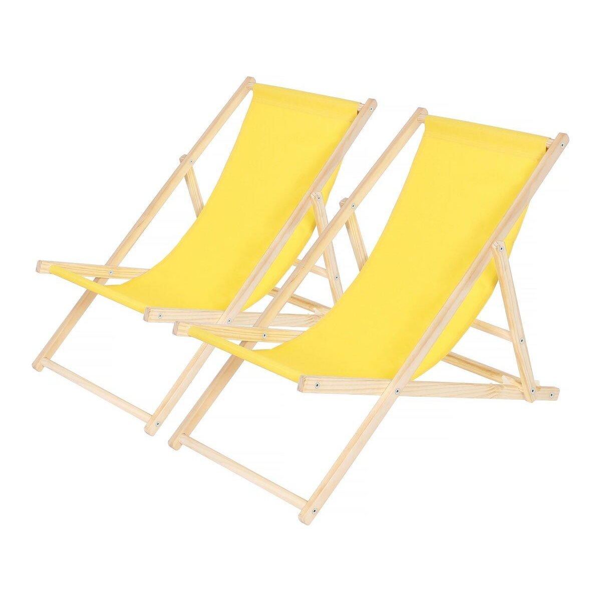 Habitat et Jardin Lot de 2 transats en bois  Chilienne  - 107 x 56.5 x 81 cm - Jaune