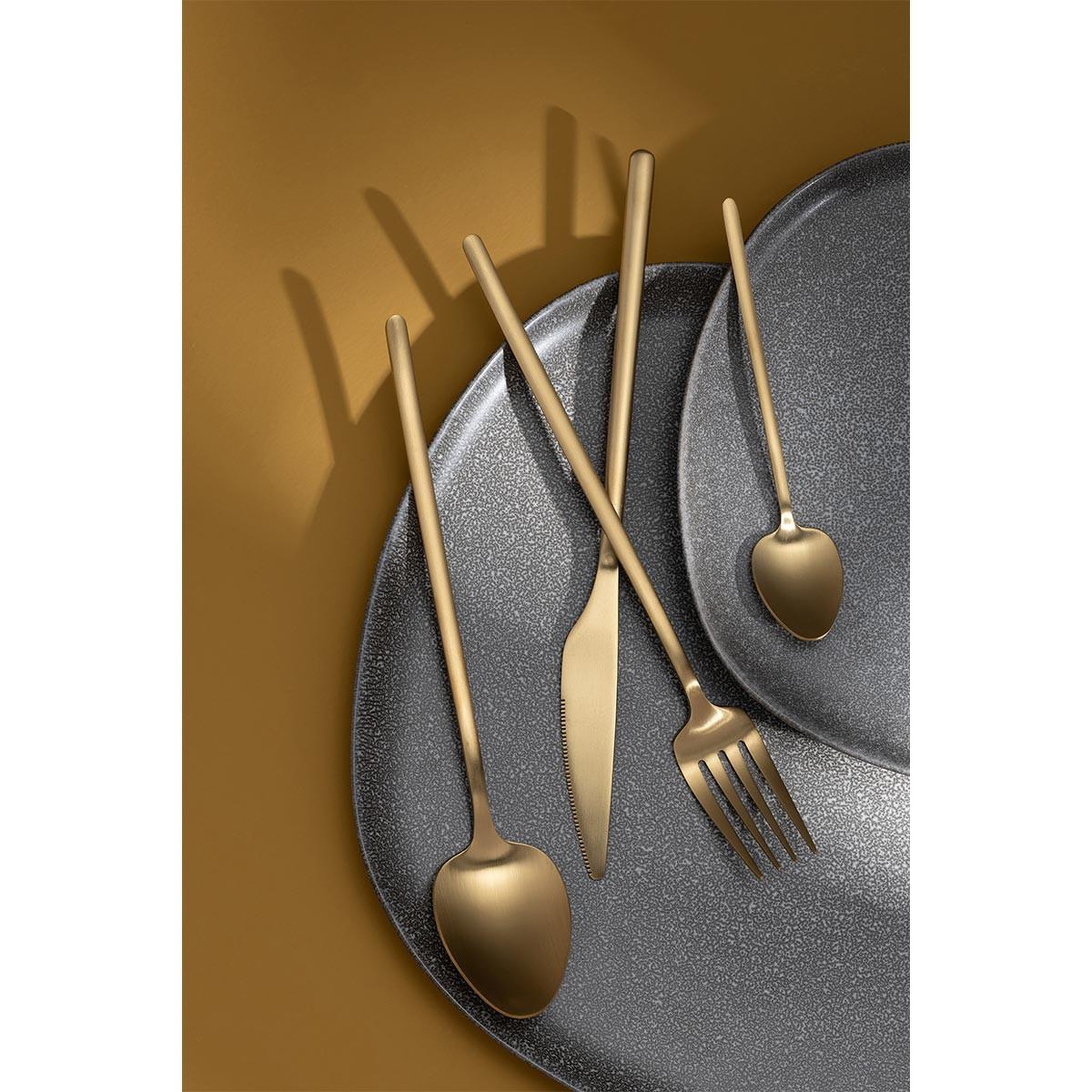 Voir la diapositive 3 : J-LINE Ménagère 24 Pièces en Inox  Irvin Mat  27cm Or