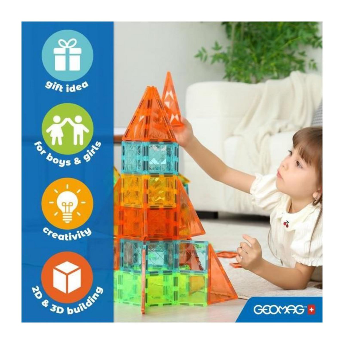 Geomag Tuiles magnétiques - GEOMAG - Tiles Gems 4100 - 16 pieces - Formes géométriques - Effet cristal