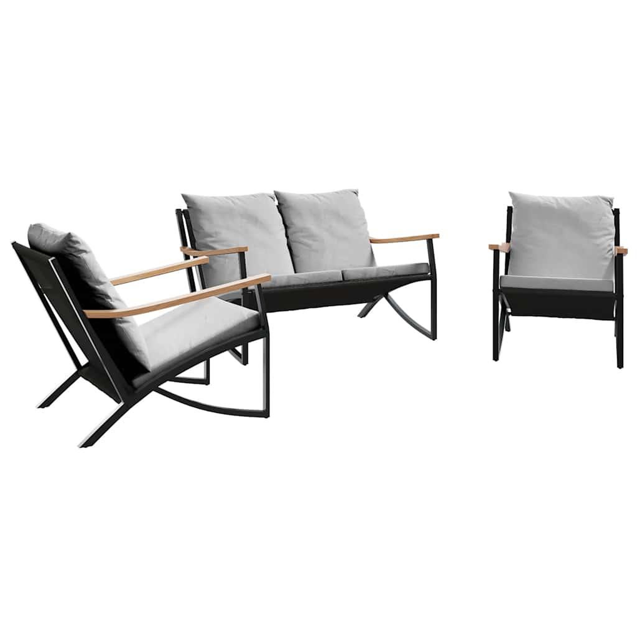 Voir la diapositive 2 : VIDAXL Ensemble de meubles de balcon avec coussins 3 pcs noir acier