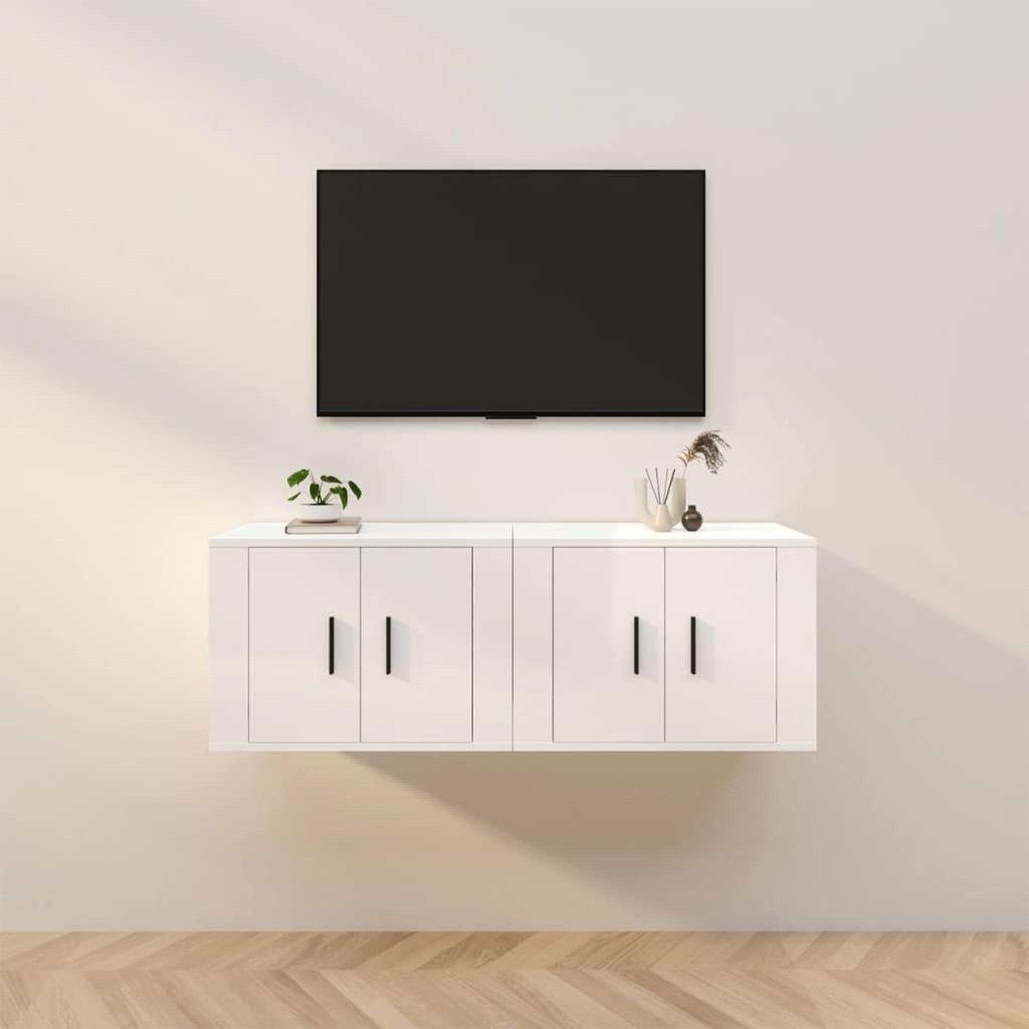 Voir la diapositive 1 : VIDAXL Meubles TV muraux 2 pcs blanc brillant 57x34,5x40 cm