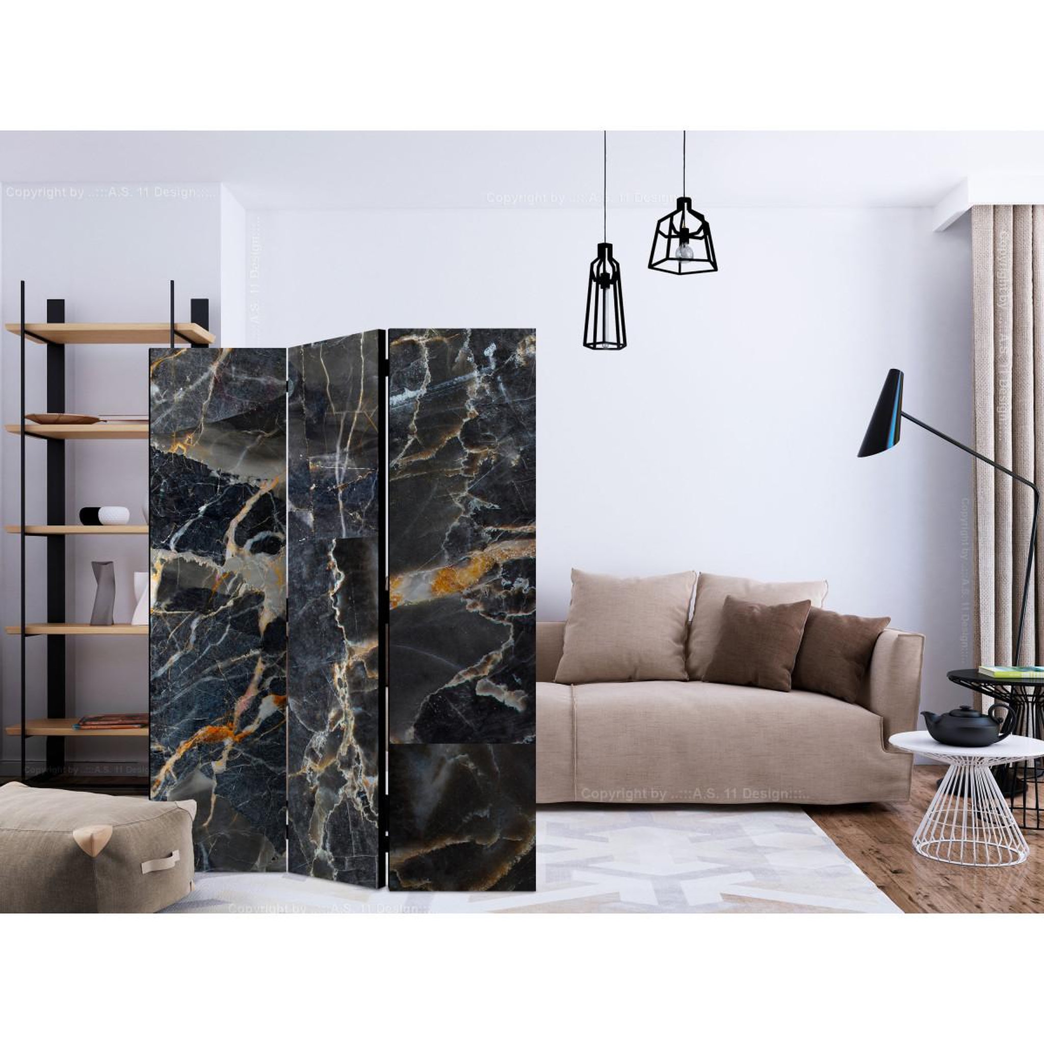 Voir la diapositive 2 : Paris Prix Paravent 3 volets  black marble  135x172cm