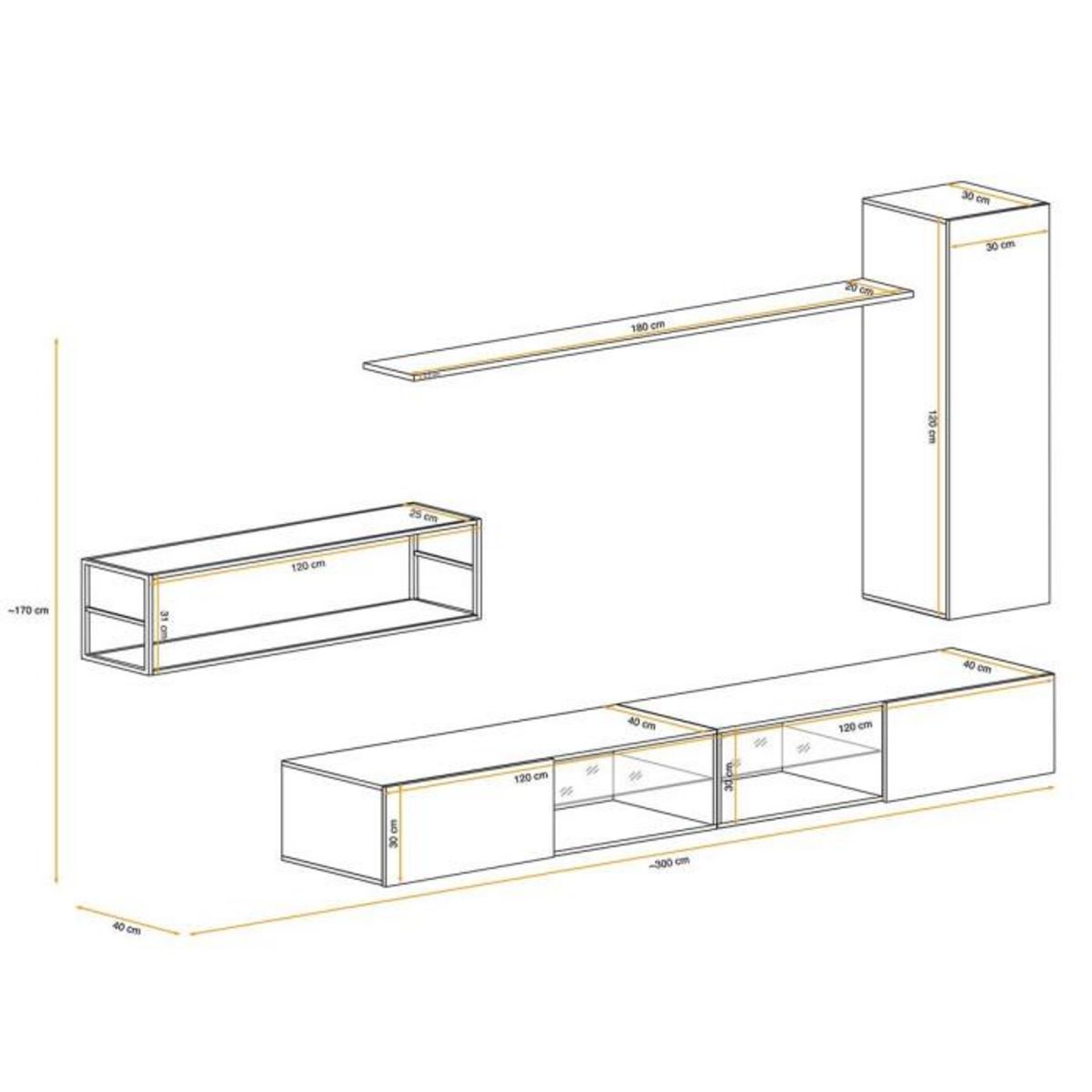 Paris Prix Ensemble Meuble TV Design  Switch IV  300cm Blanc & Noir