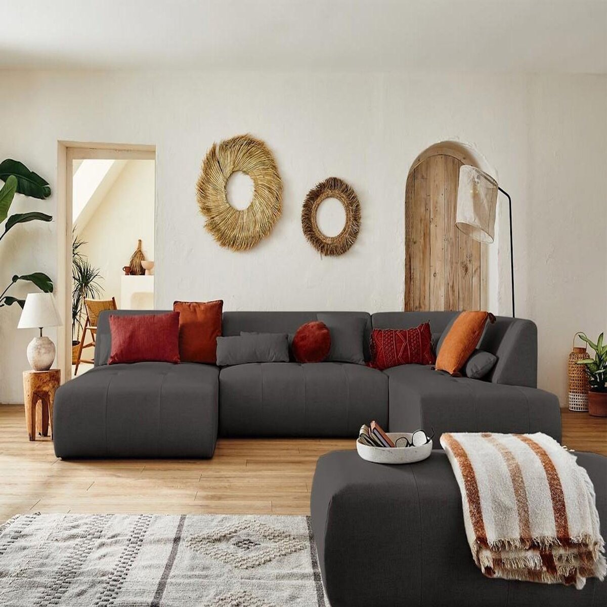 LISA DESIGN Onyx - canapé panoramique d'angle droit 7 places - en tissu