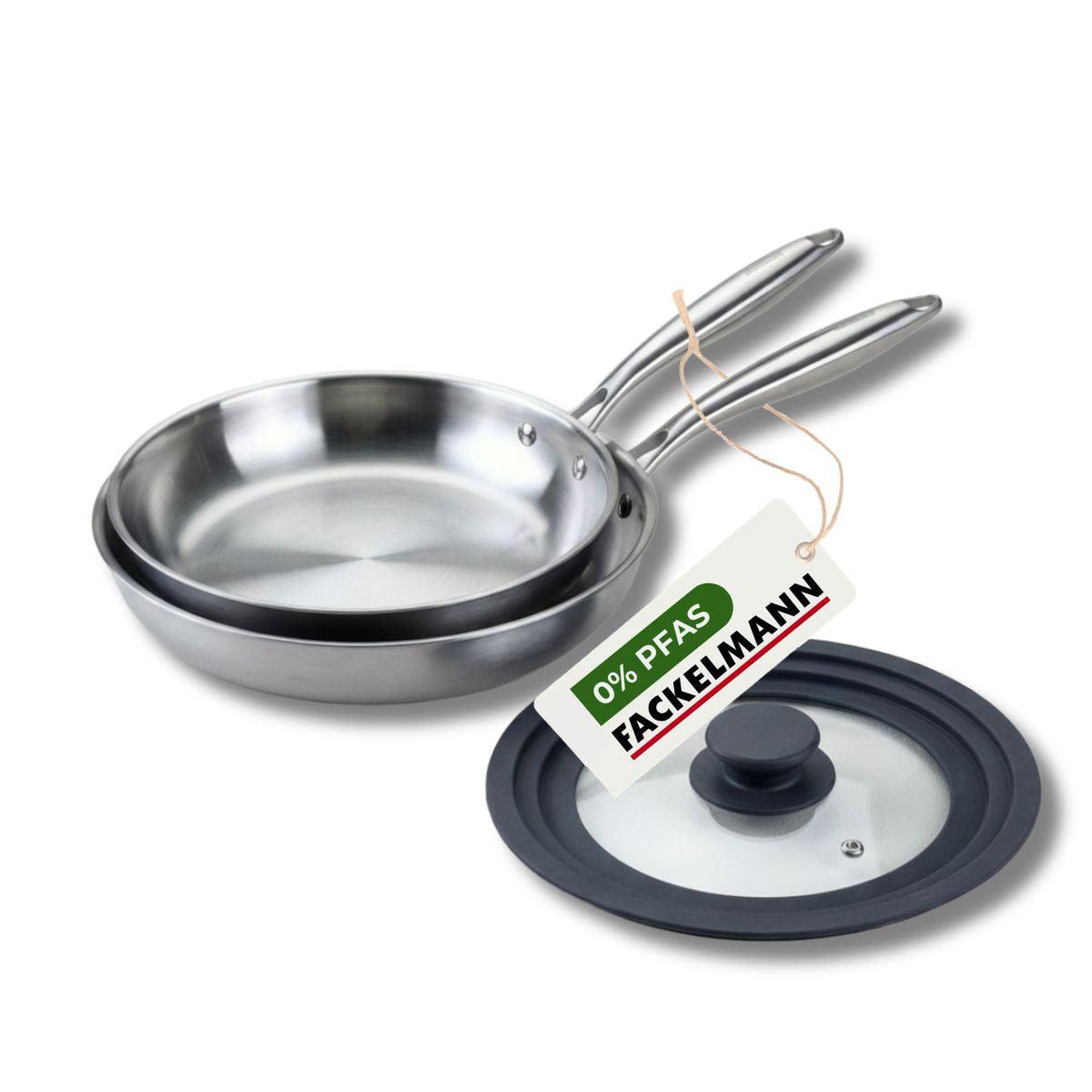 Fackelmann Set de 2 poêles de cuisson 26/28 cm en inox avec 1 couvercle de cuisson universel fackelmann vita3