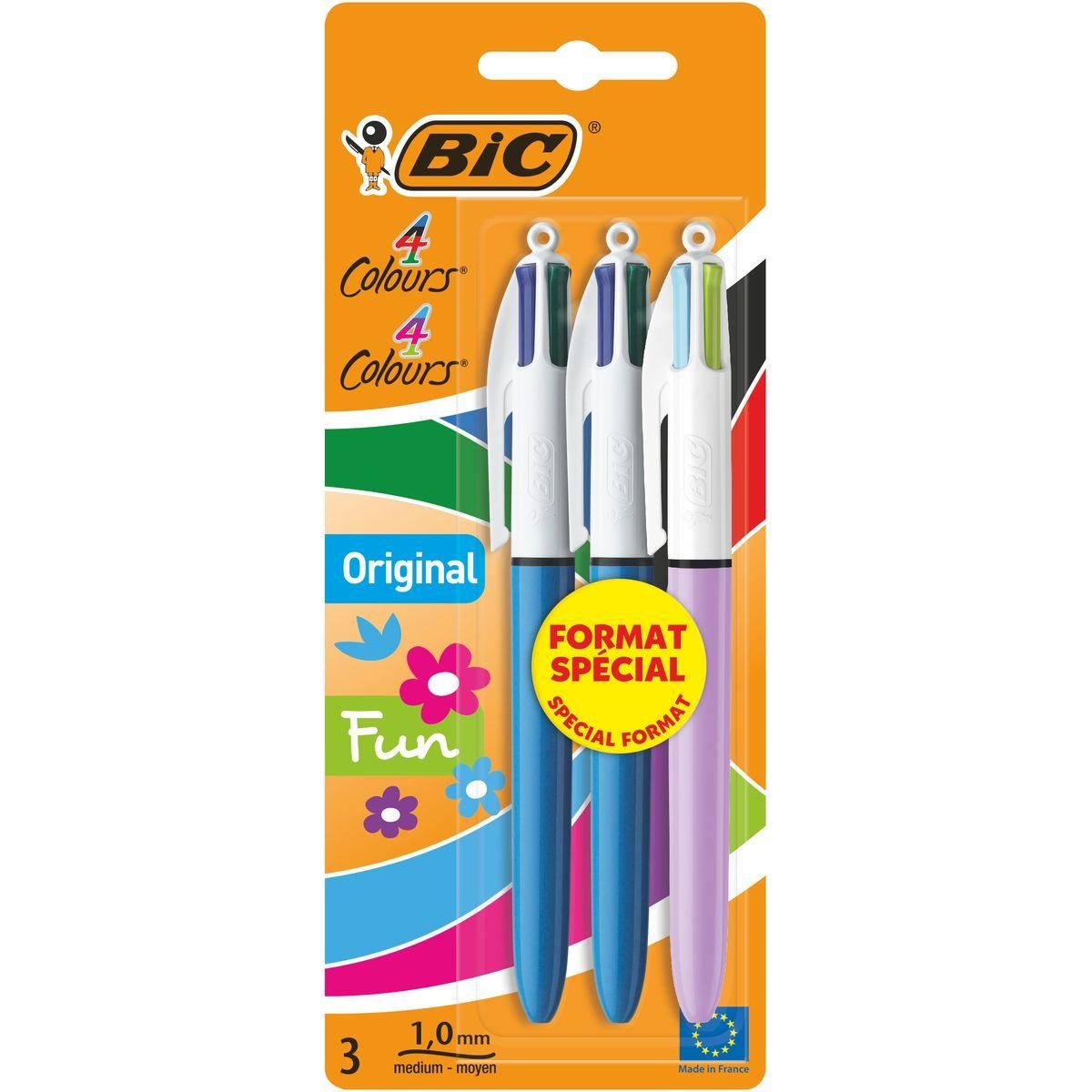 BIC Lot de 3 stylos bille rétractables pointe moyenne 2 originals + 1 fun